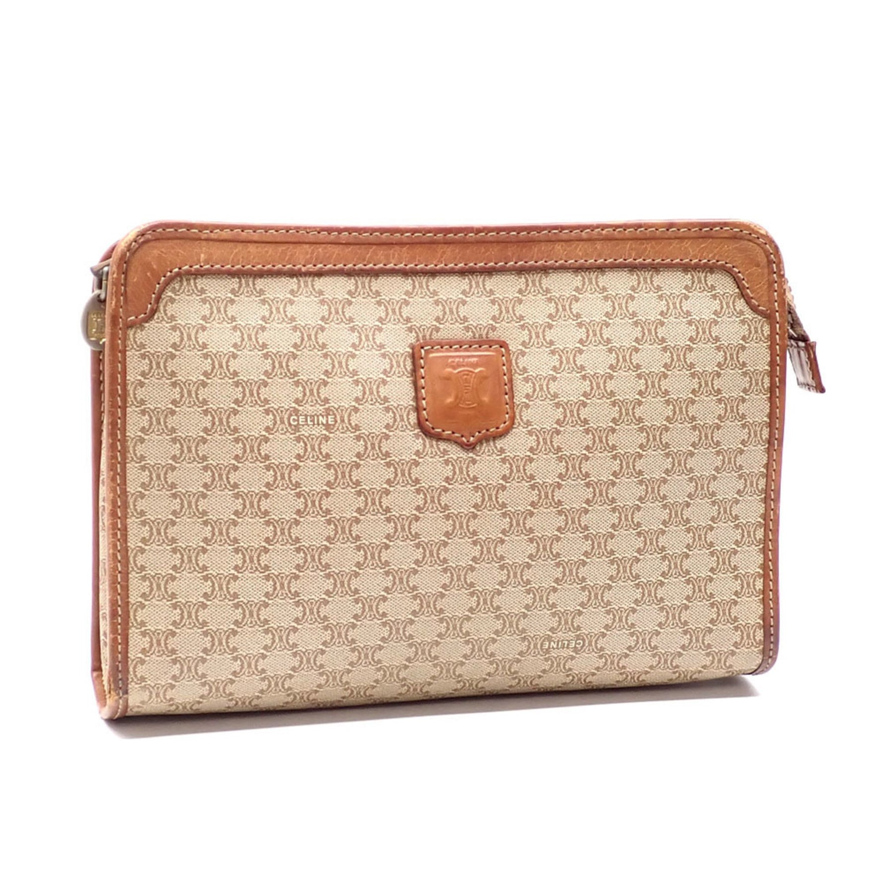 Celine Clutch Bag Beige Brown PVC Leather Second Women Men Unisex