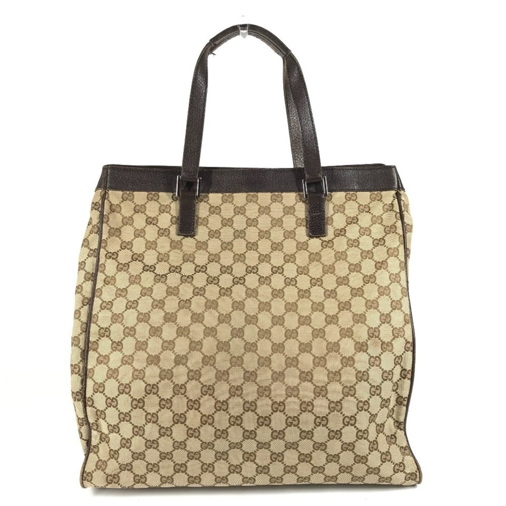 GUCCI GG Logo Vertical Tote Bag, Shoulder Canvas and Leather, Beige, Men's