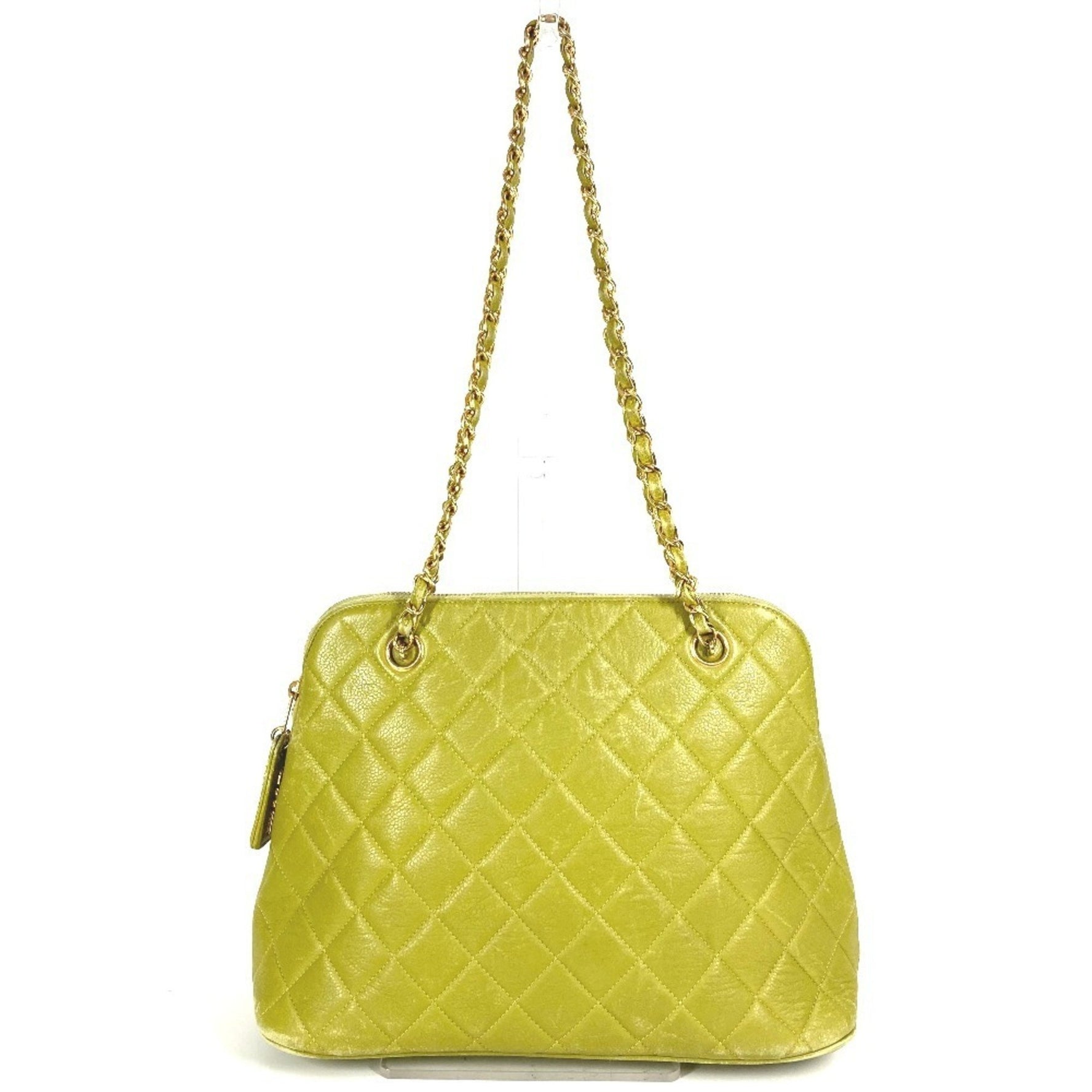 CHANEL Matelasse Double Chain Tote Bag, Quilted Shoulder Caviar Skin, Light Green