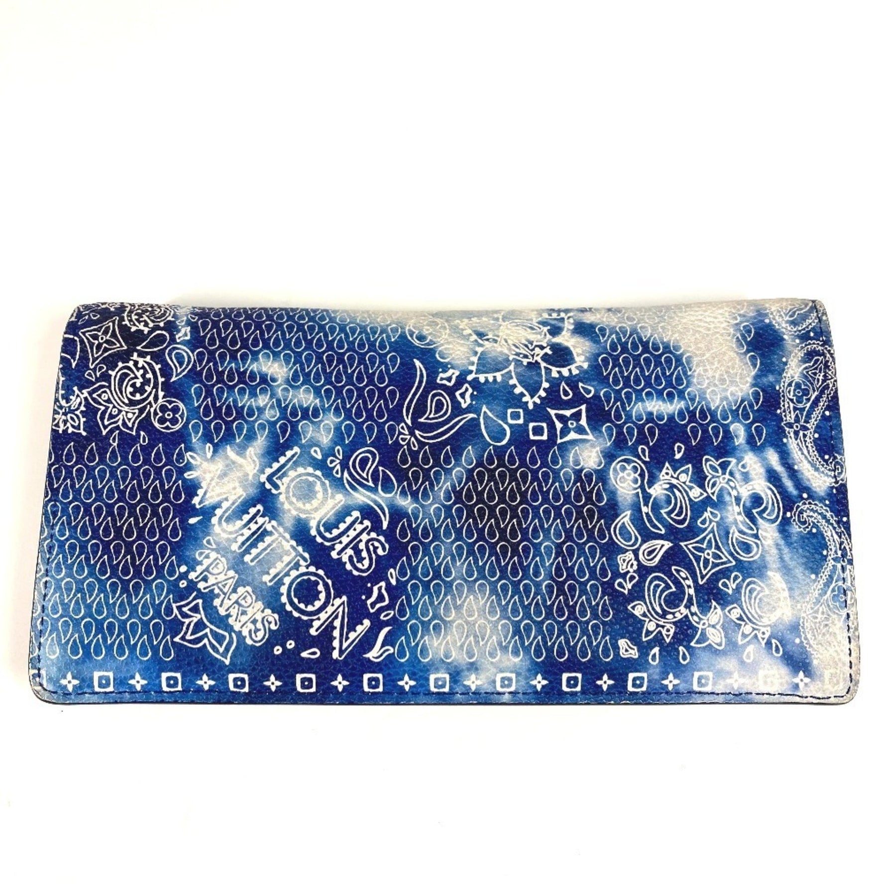 LOUIS VUITTON Monogram Bandana Portefeuille Brazza Bifold Long Wallet, Leather, Unisex, Blue