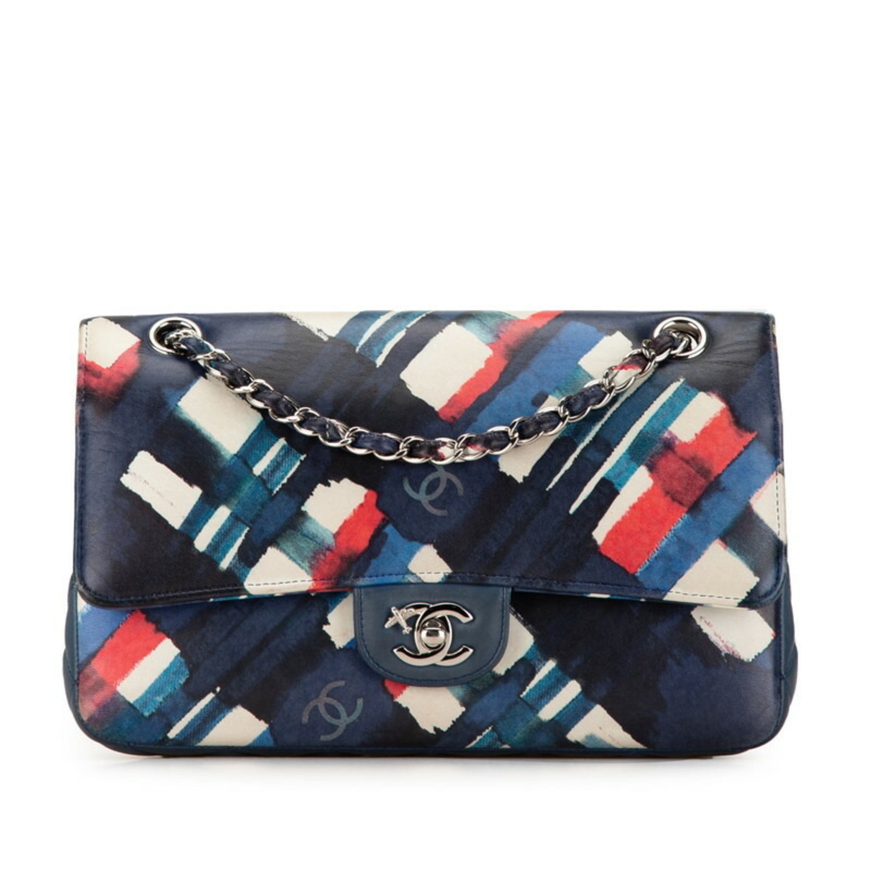 Chanel Airline Matelasse Coco Mark Double Flap Chain Shoulder Bag Blue Multicolor Lambskin