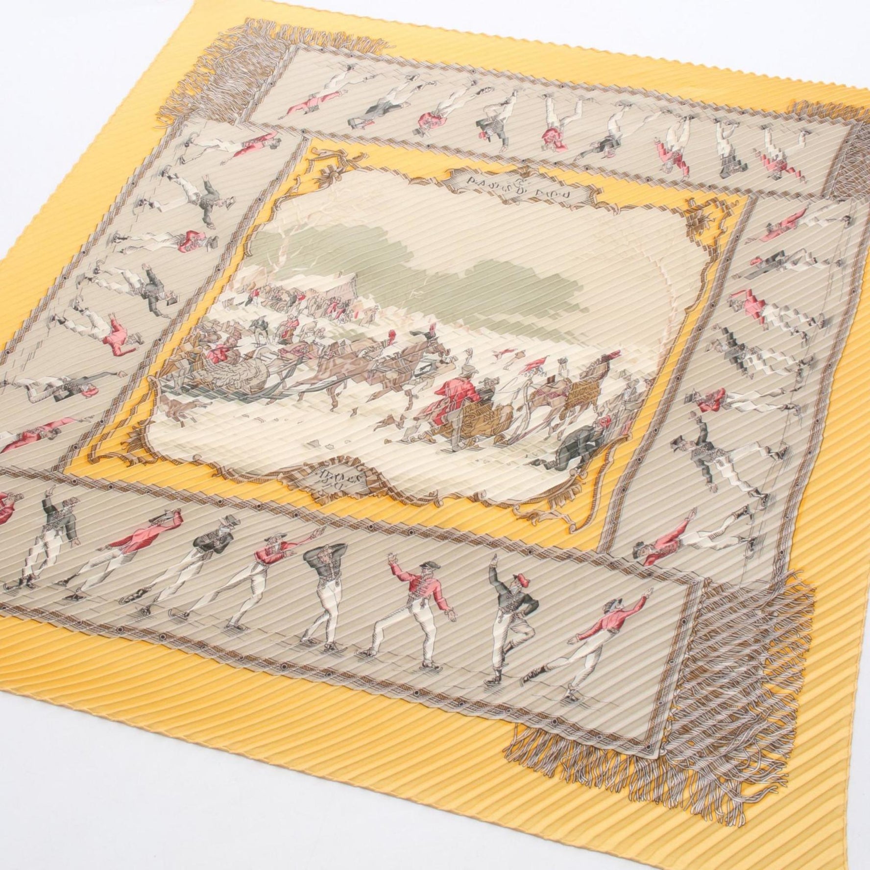 Hermes Hermès Carré Presée Plaisirs du Froid Silk Scarf Multicolor, Yellow and Beige