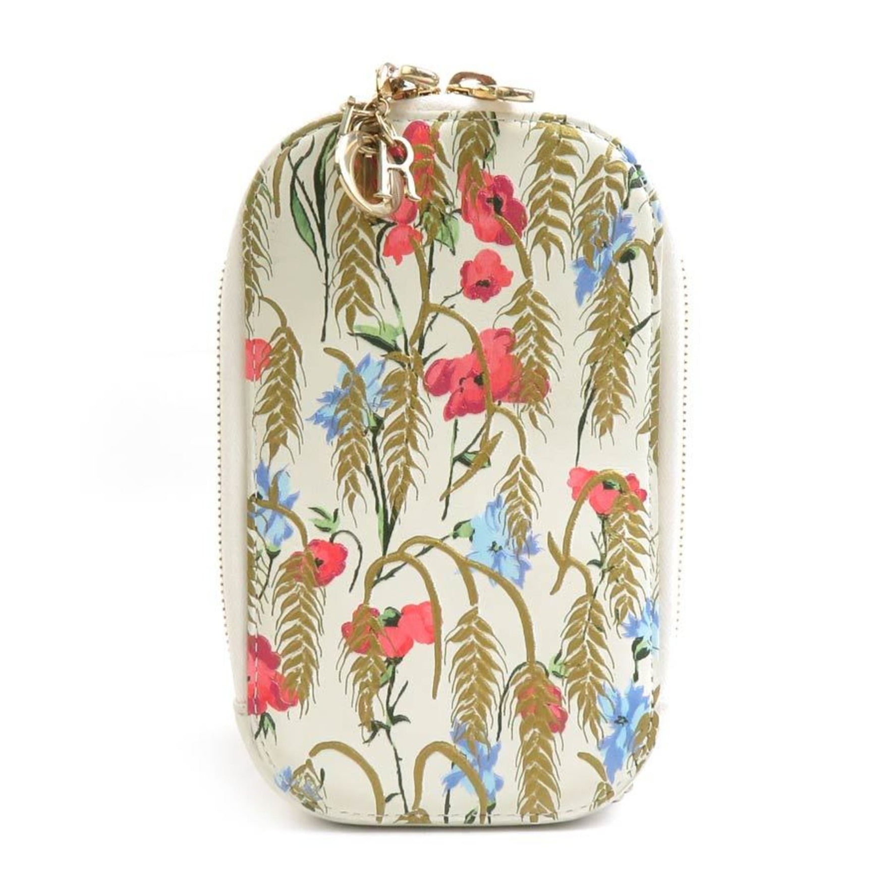 Christian Dior Phone Holder Pouch Leather Ivory x Multicolor