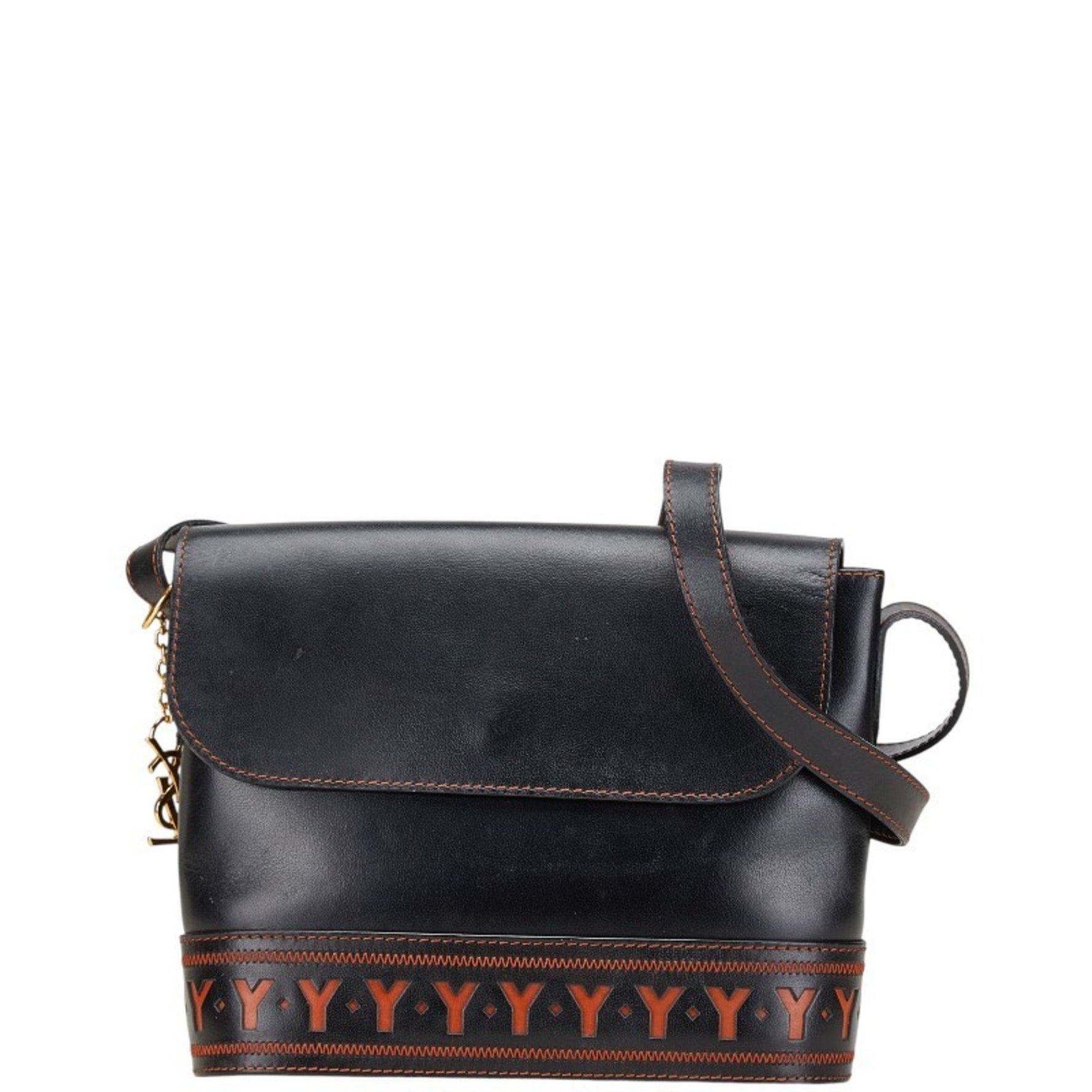 Saint Laurent YSL Cutout Shoulder Bag in Black and Brown Leather