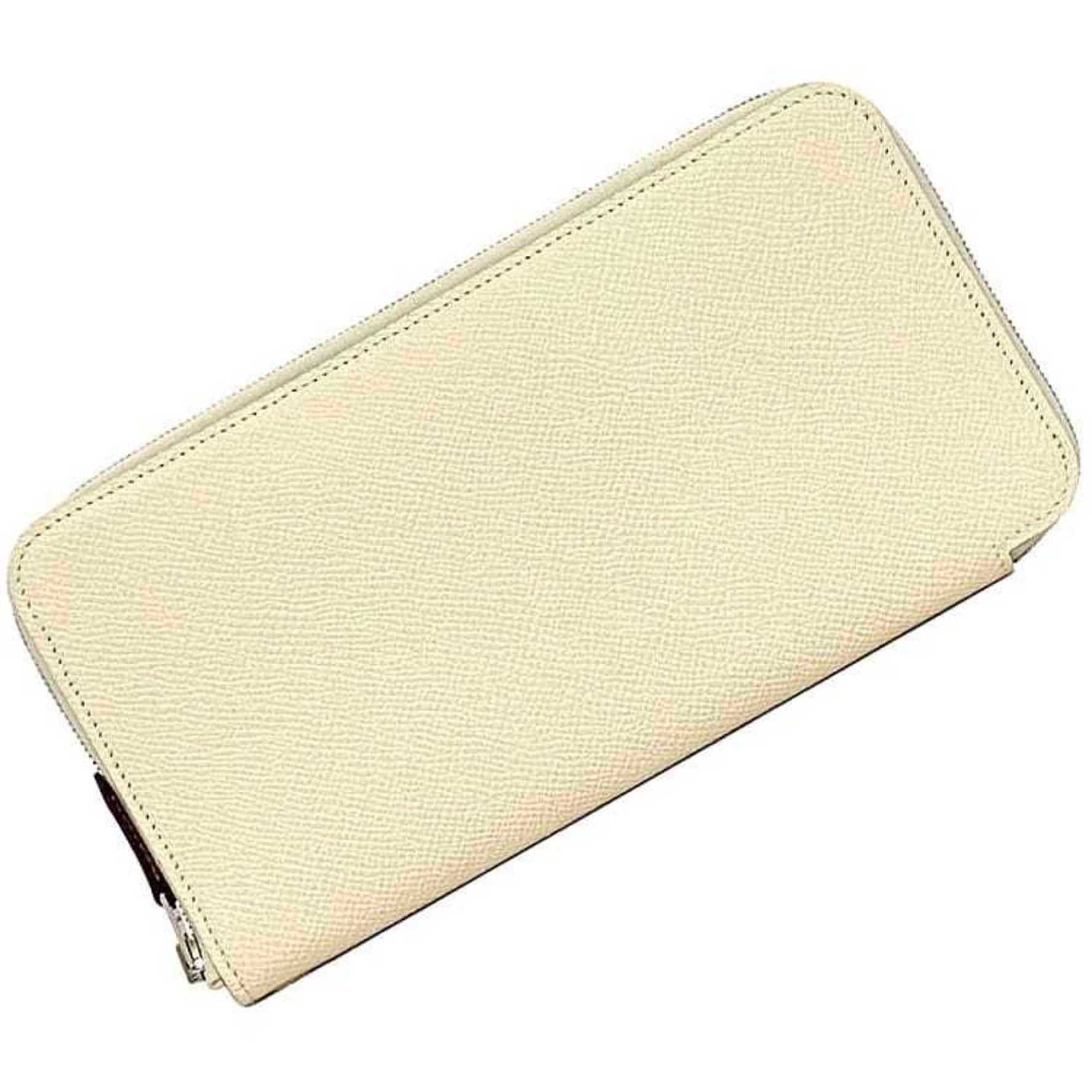 Hermes Round Long Wallet Azap Silkin Cream White Unused Leather Epsom U Stamp Grain