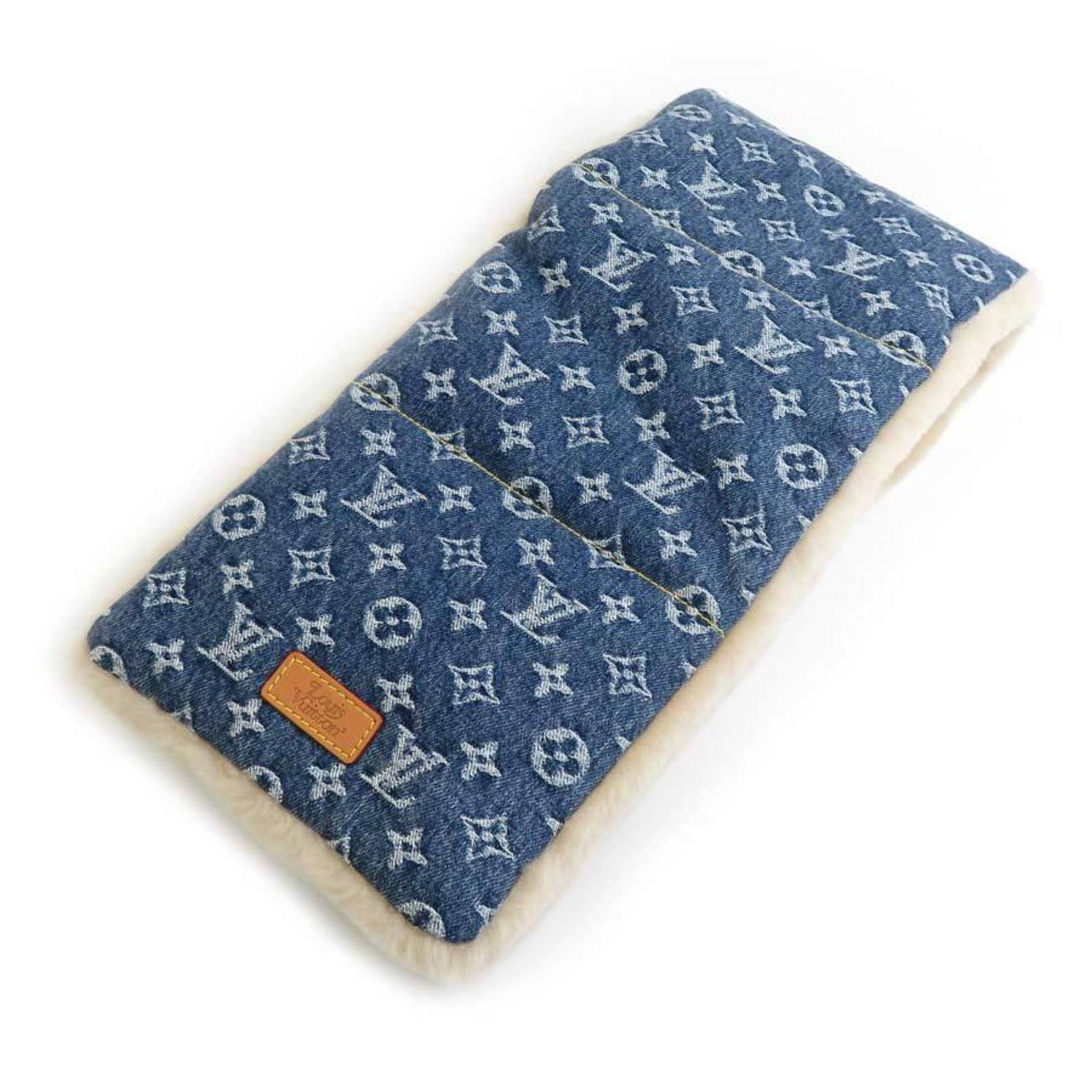 Louis Vuitton Scarf NIGO Collaboration Monogram Denim Echarpe Shearling Fur Blue x Beige Men's Women's MP2703 90052a