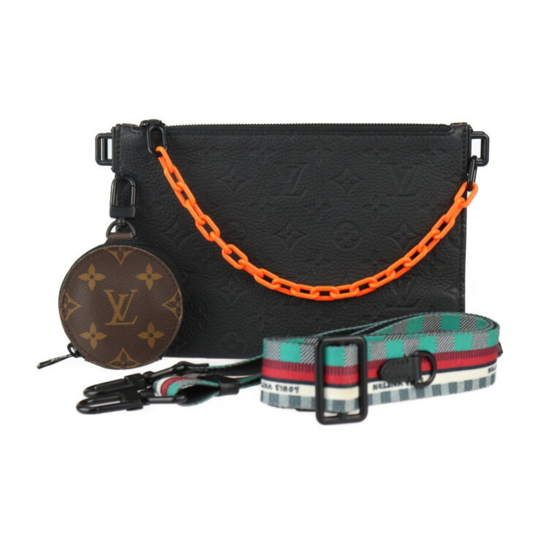 Louis Vuitton Trio Pouch NM Shoulder Bag Monogram Canvas Empreinte Brown Black Second with Coin Purse Taurillon Leather