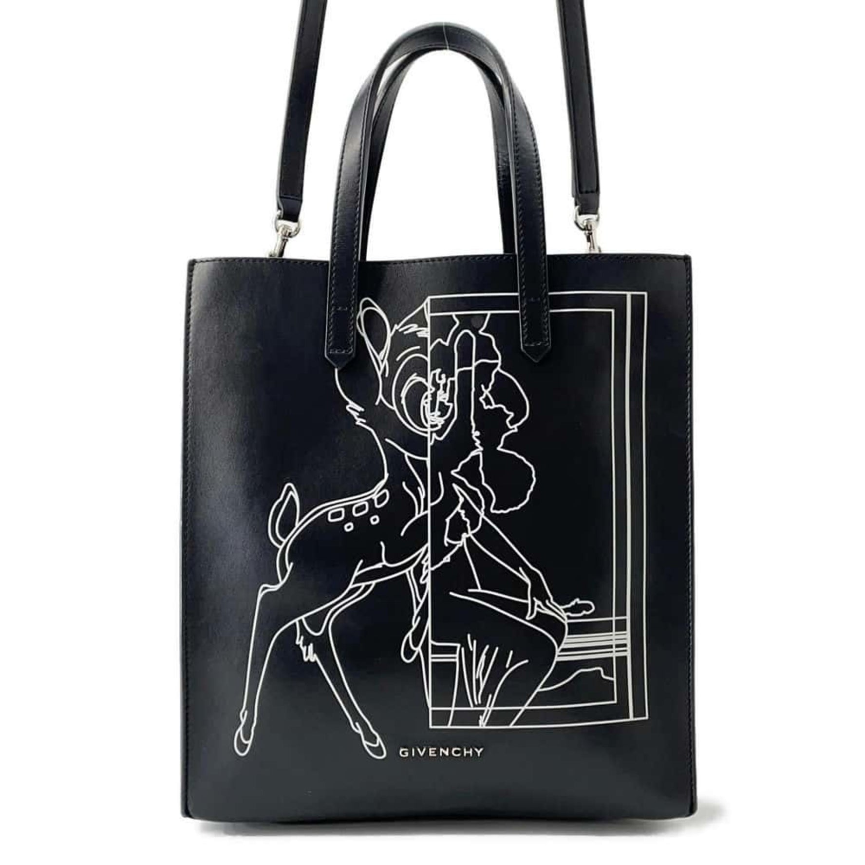 Givenchy Tote Bag Square S Bambi Riccardo Tisci Leather Shoulder Black