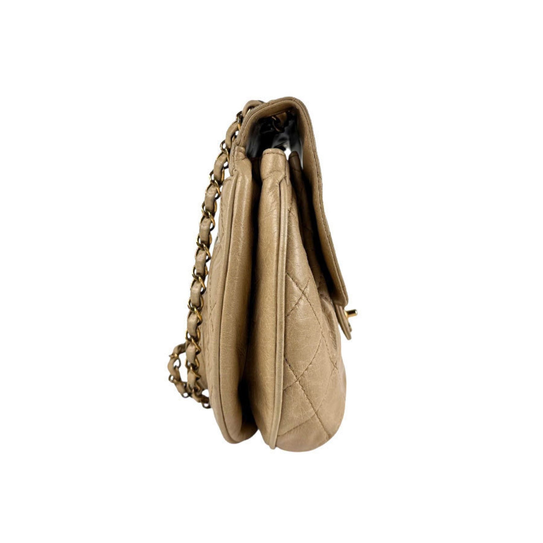 CHANEL Shoulder Bag Matelasse Leather Gold