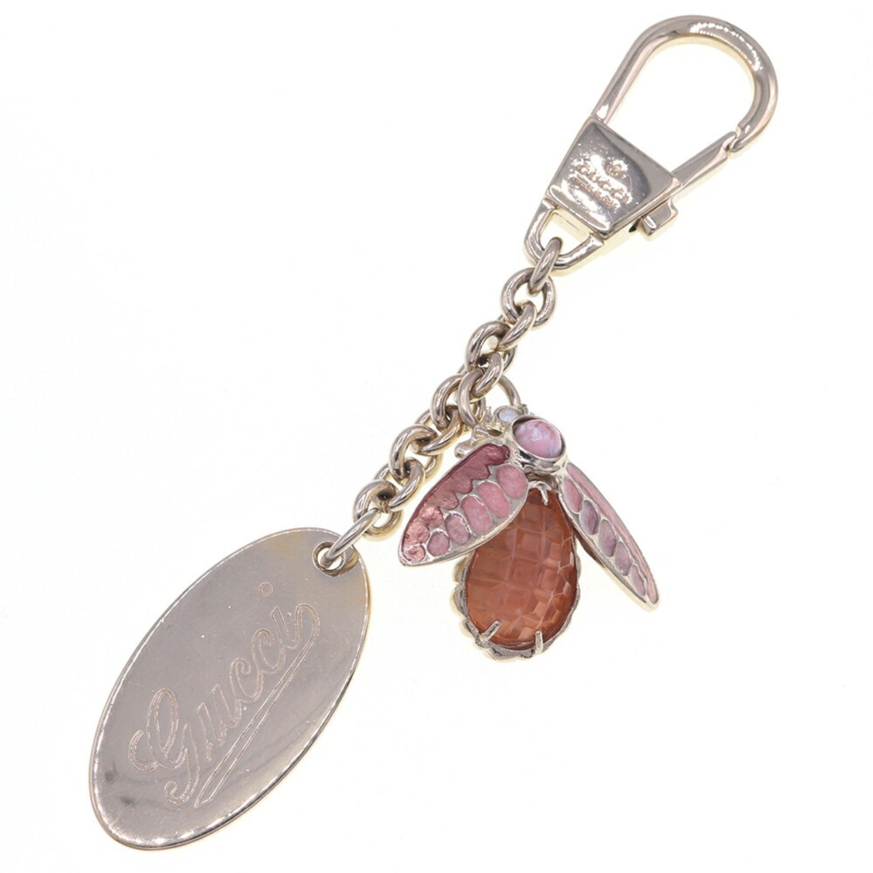 Gucci Keychain Bee Pink Gold Metal Key Ring Bag Charm Wasp