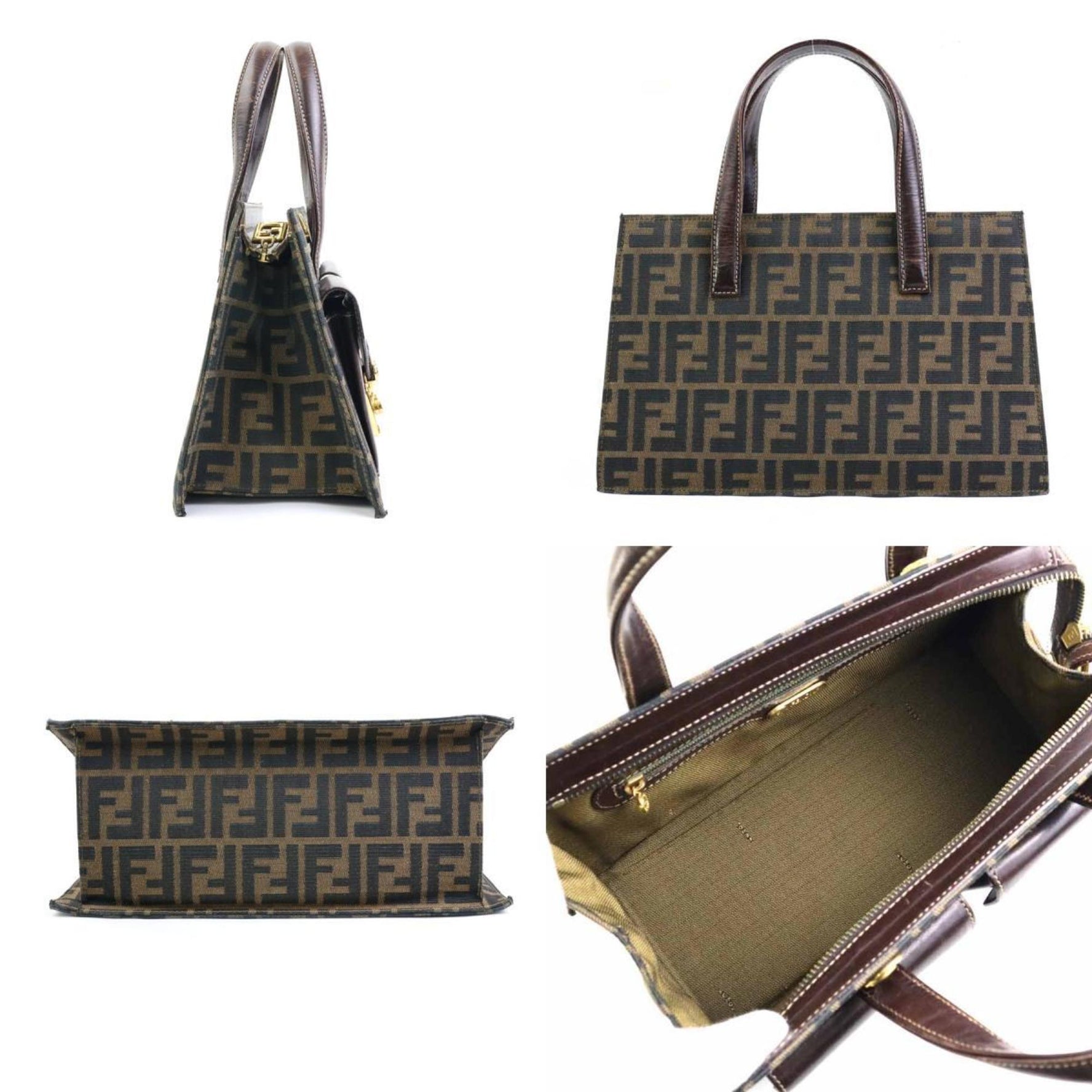 FENDI handbag Zucca canvas leather gold ladies