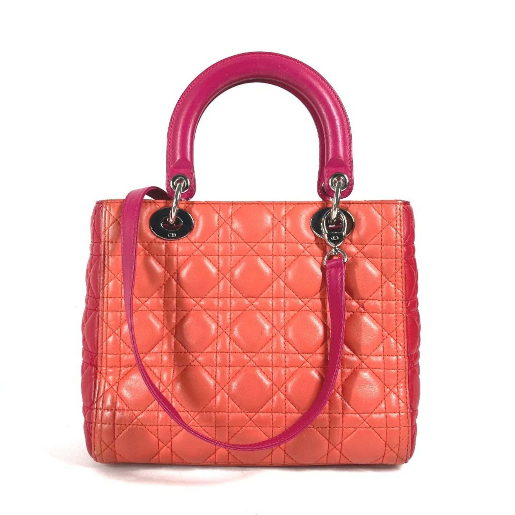 Christian Dior Dior Tricolor Lady Tote Bag Shoulder Handbag Lambskin Pink