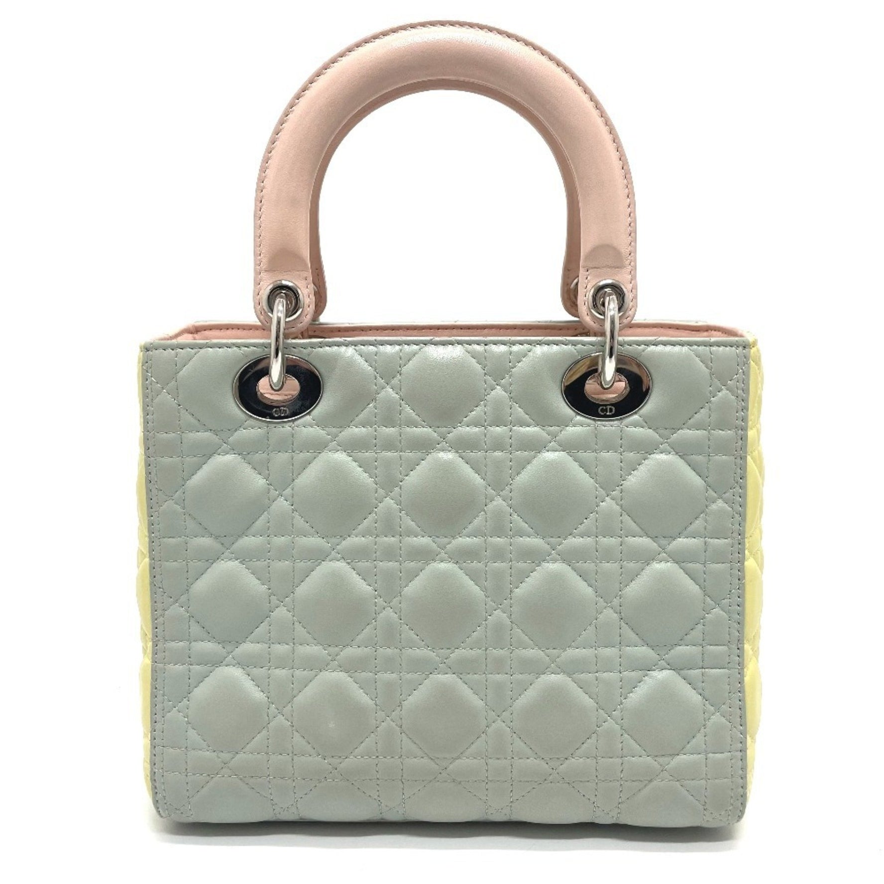 Christian Dior Dior Cannage Lady Bag Shoulder Handbag Leather Blue x Yellow Pink