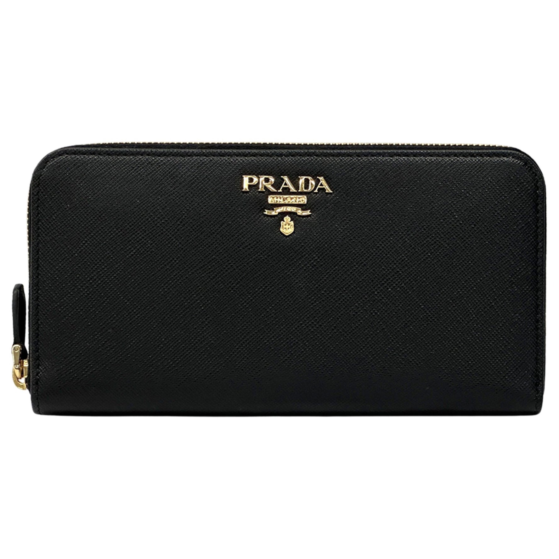 Prada Saffiano Long Wallet Round Zipper closure with Logo Simple Design