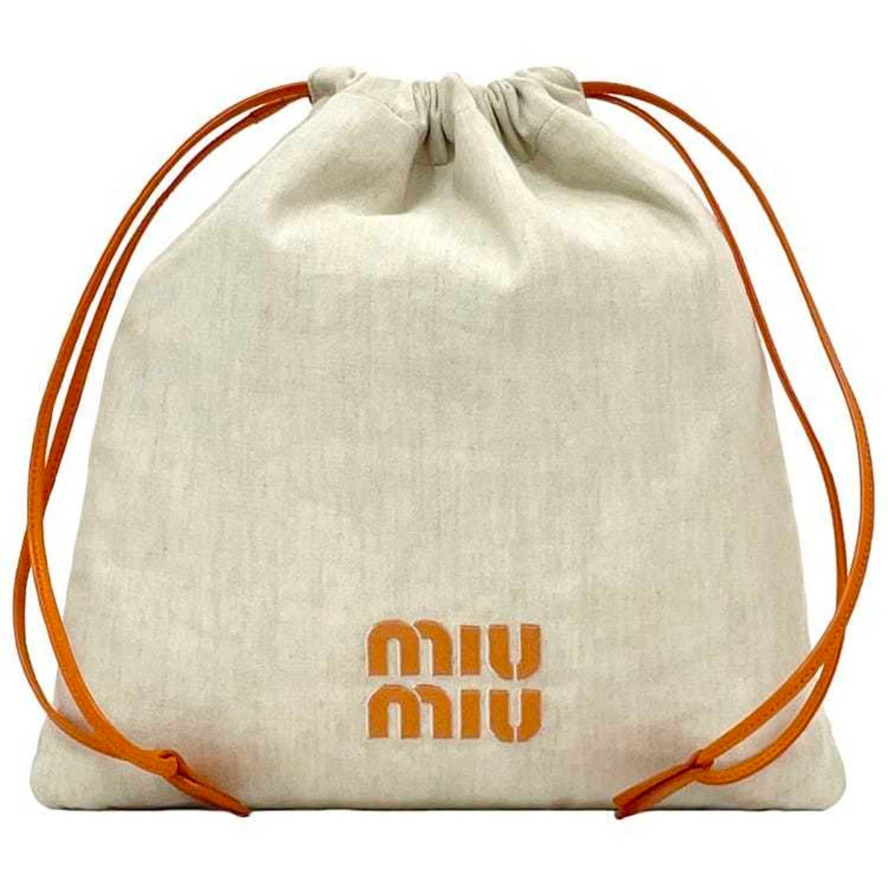 Miu Miu Miu bag natural canvas leather drawstring pouch with embroidery and stitching