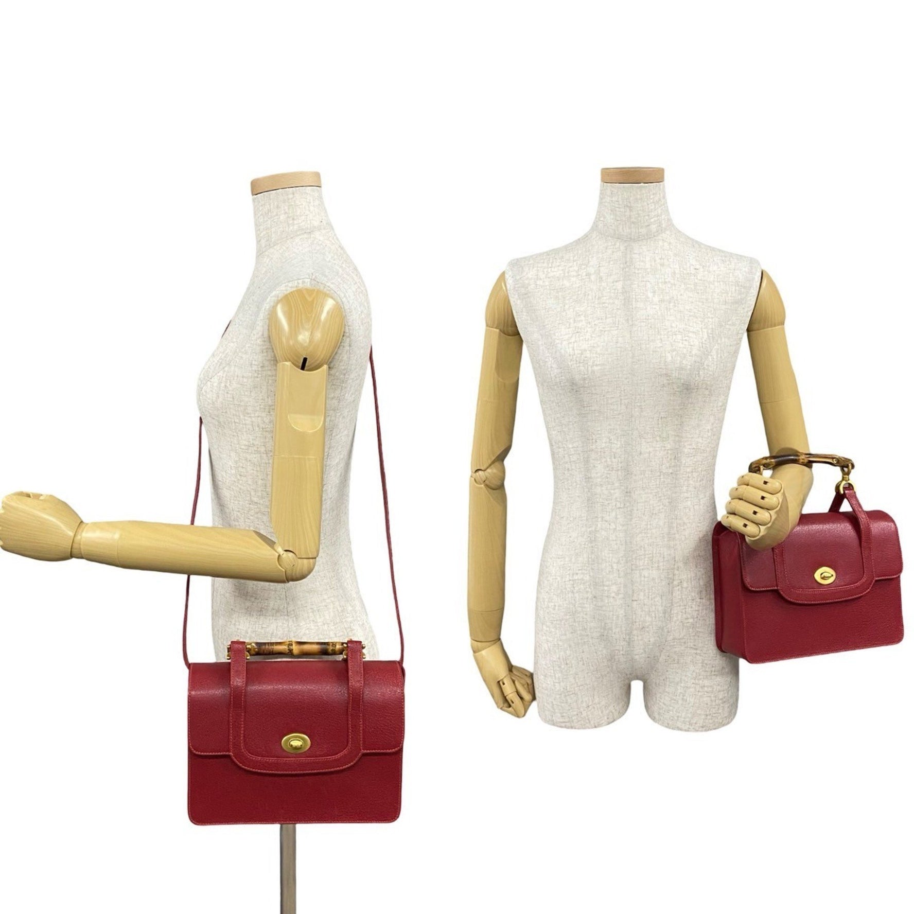 GUCCI Old Gucci Bamboo Leather Genuine 2-Way Mini Shoulder Bag/Handbag Red
