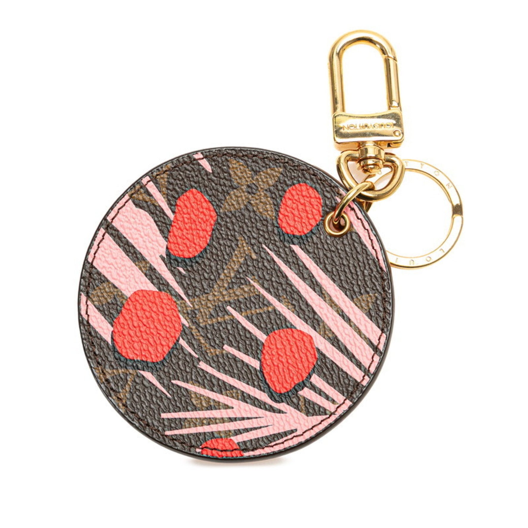 Louis Vuitton Monogram Portocle Jungle Dot Bag Charm Keychain Pink Brown Red PVC