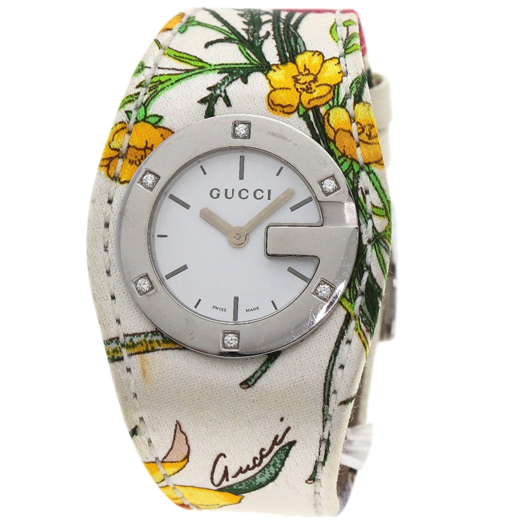 Gucci YA104 Bandeau Flora Watch Stainless Steel Satin x Leather Women's GUCCI