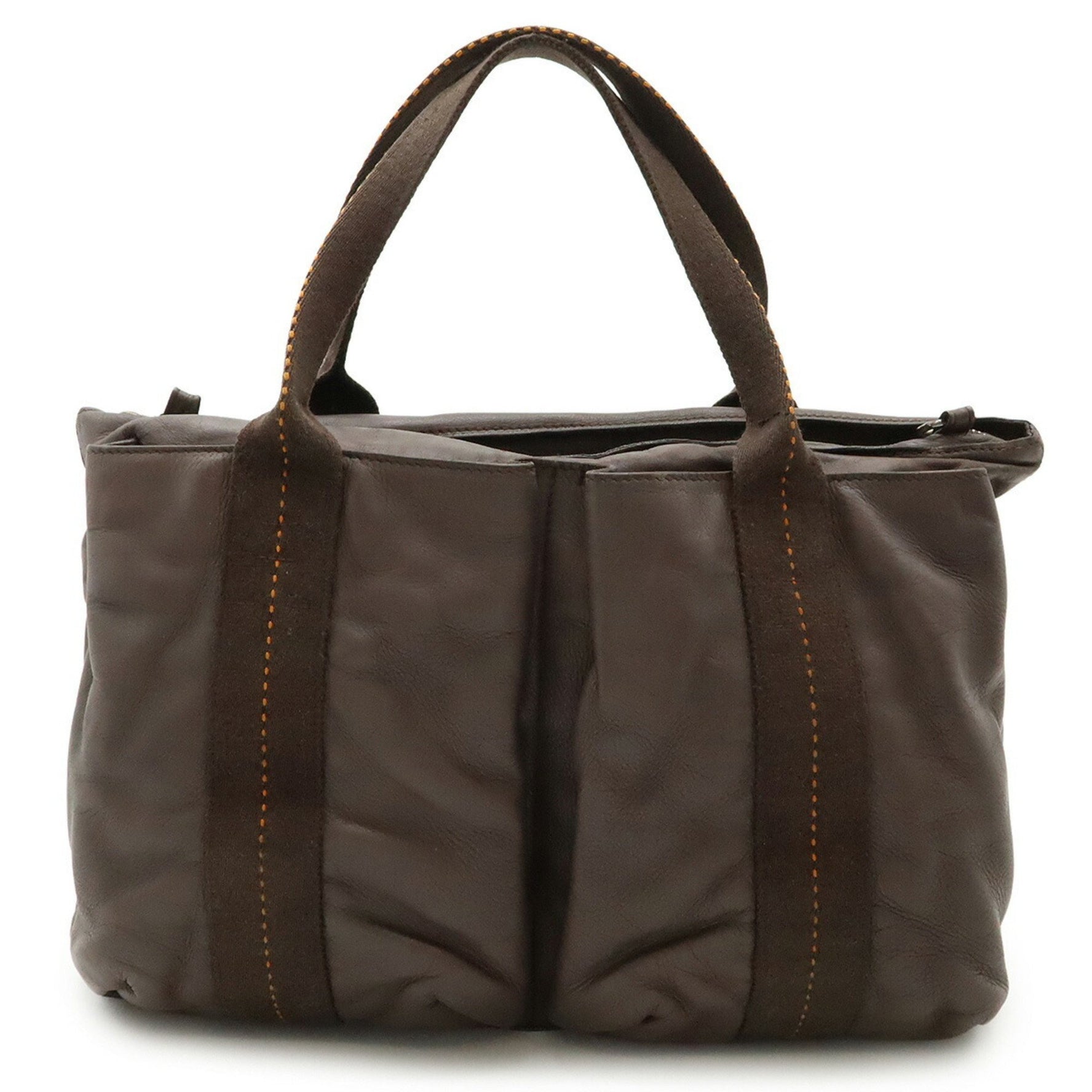HERMES Caravan Horizontal MM Tote Bag Veauderma Leather Dark Brown Orange Shoulder