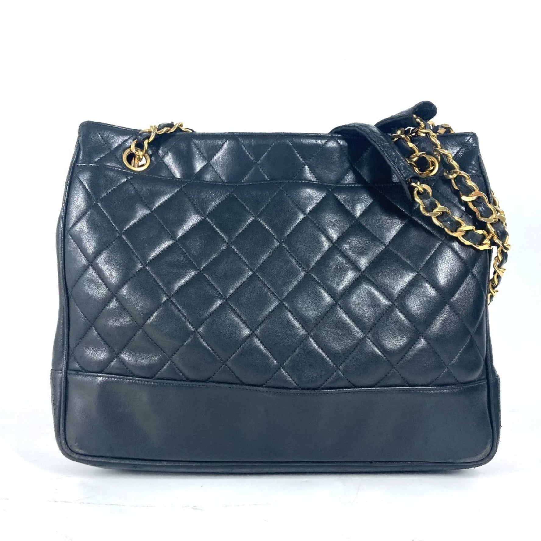 CHANEL Vintage Matelasse Quilted CC Coco Mark Logo Ball Shoulder Tote Bag Chain Lambskin Black
