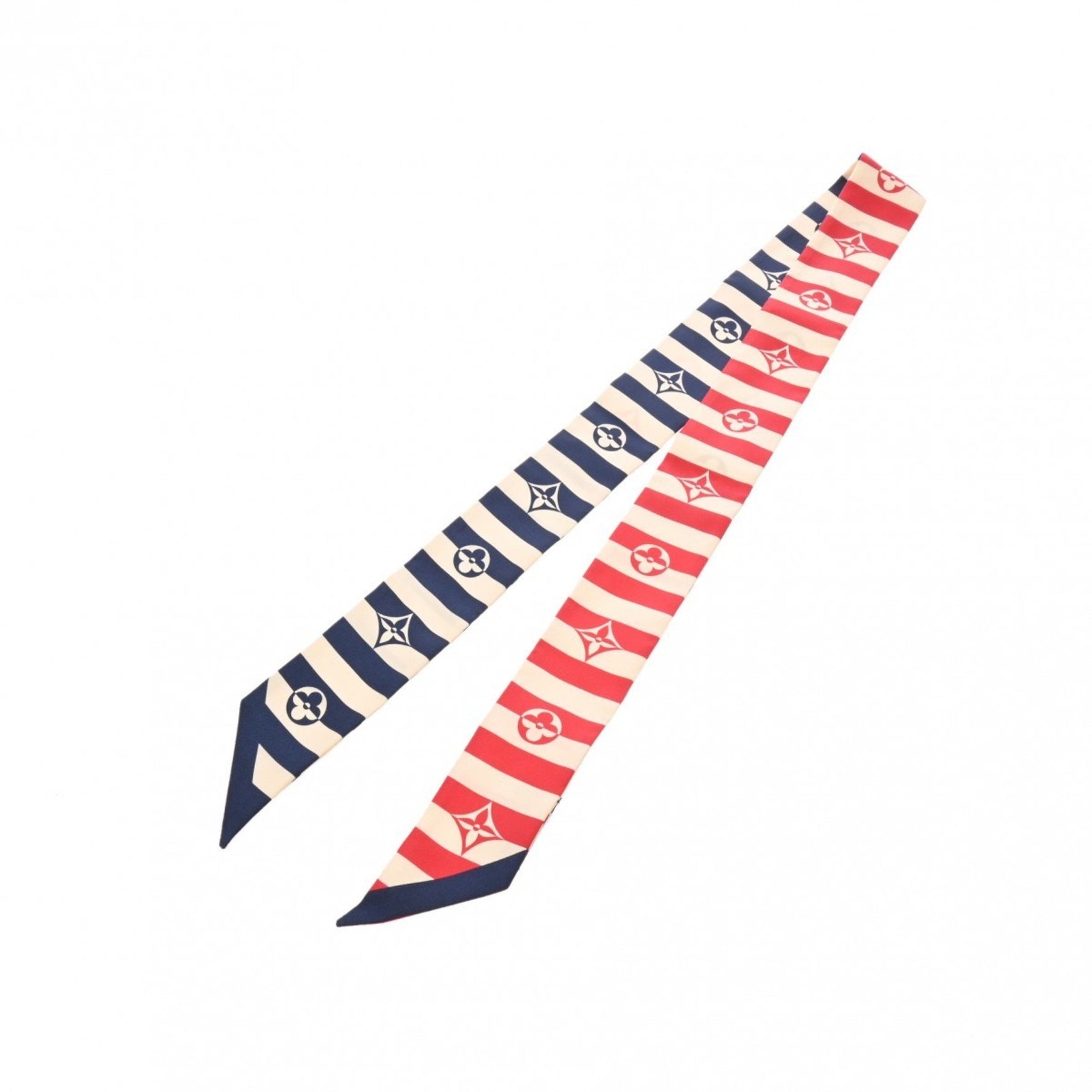 LOUIS VUITTON LV Escale Bandeau BB Pareo Summer Stripe Ivory/Red/Navy Silk 100% Scarf Muffler Like New Pre-owned Ginzo