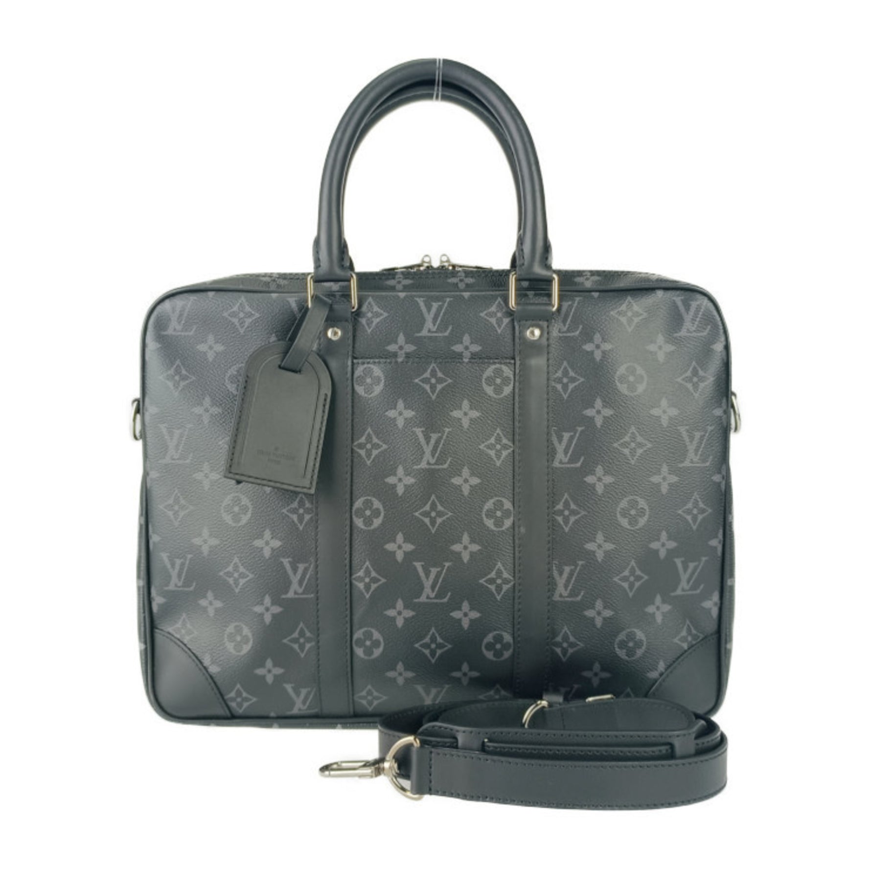 Louis Vuitton Bag Porto Document Voyage Black Grey Monogram Eclipse Canvas Leather Men's
