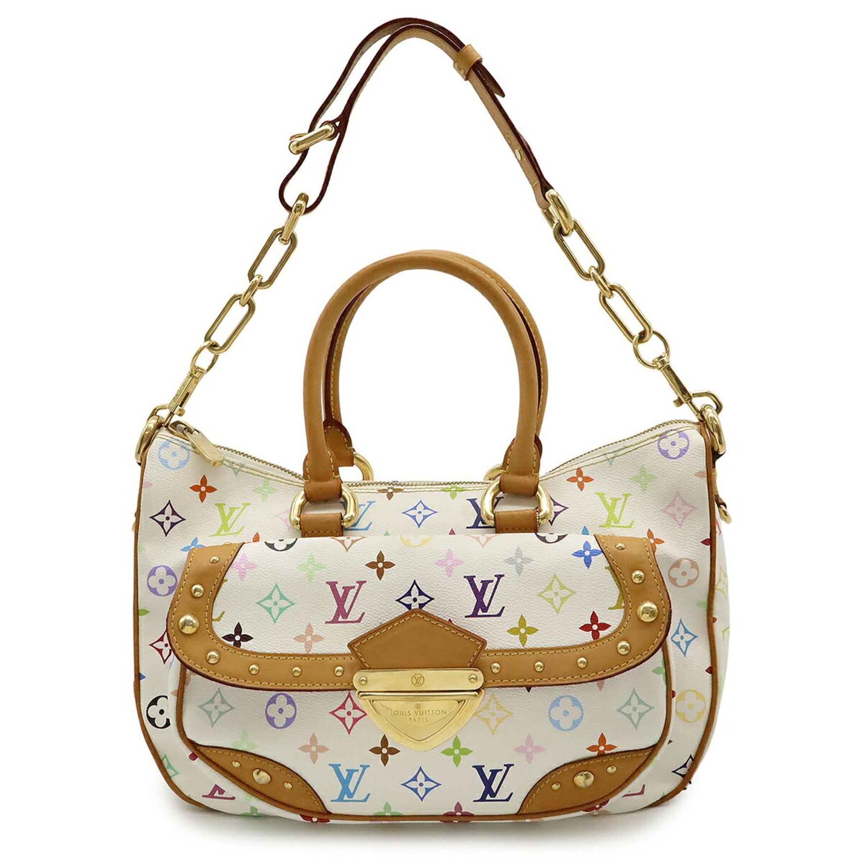 LOUIS VUITTON Monogram Multicolore Rita Handbag Shoulder Bag with Chain Strap, White, M40125