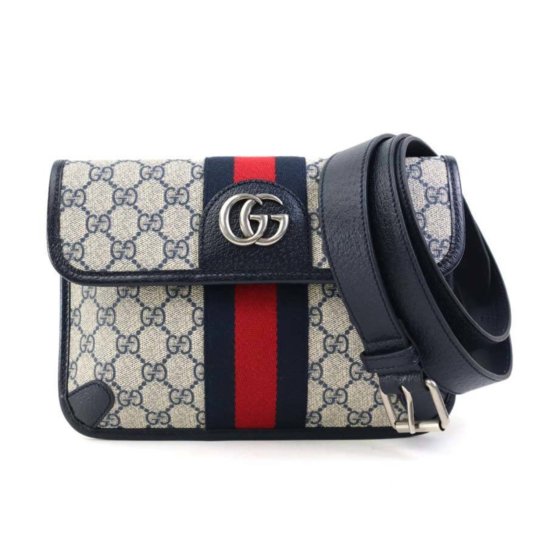 GUCCI Waist Bag Belt Ophidia GG Supreme Canvas Silver Men's