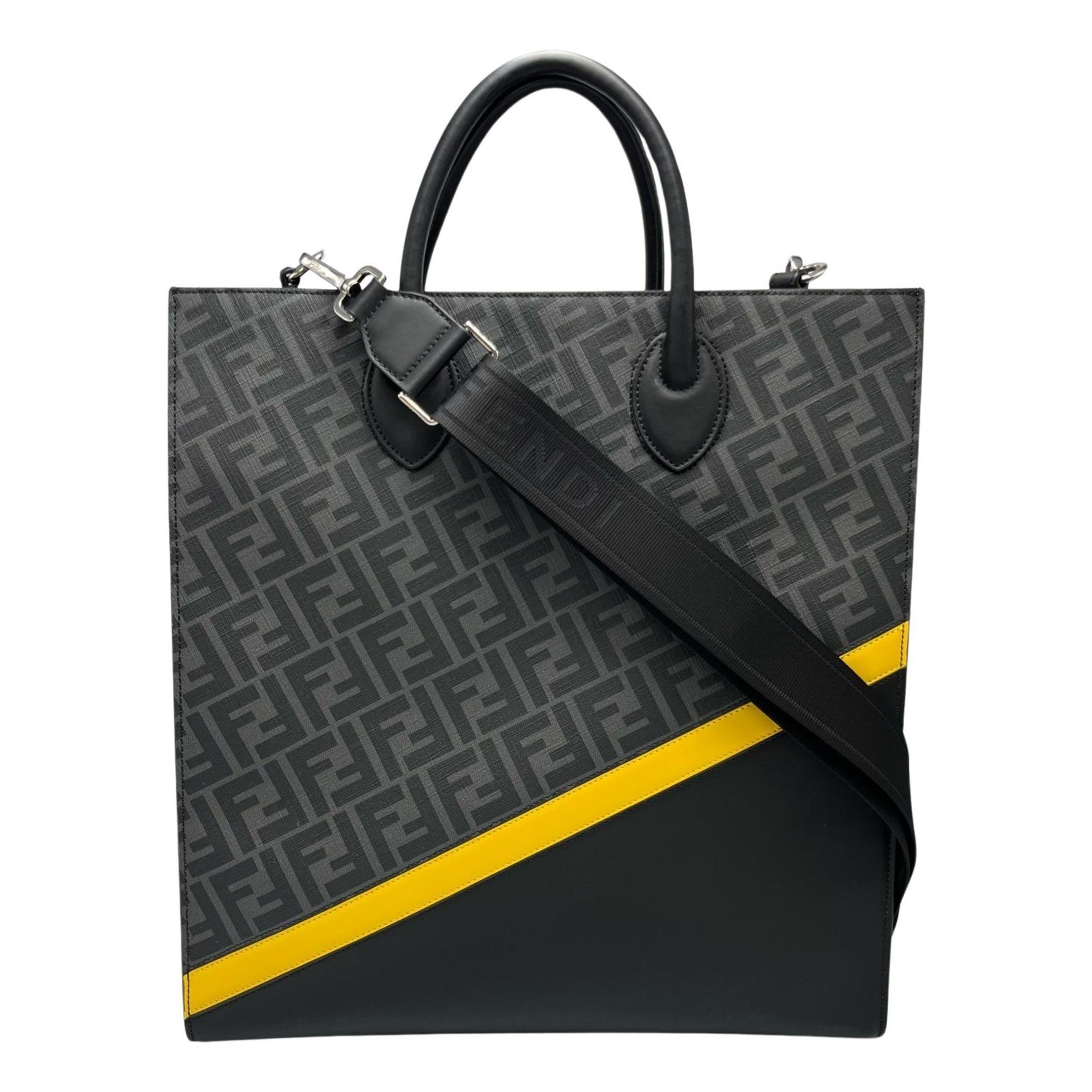 FENDI Vertical Zucca Tote Bag, Shoulder Leather, Black and Grey