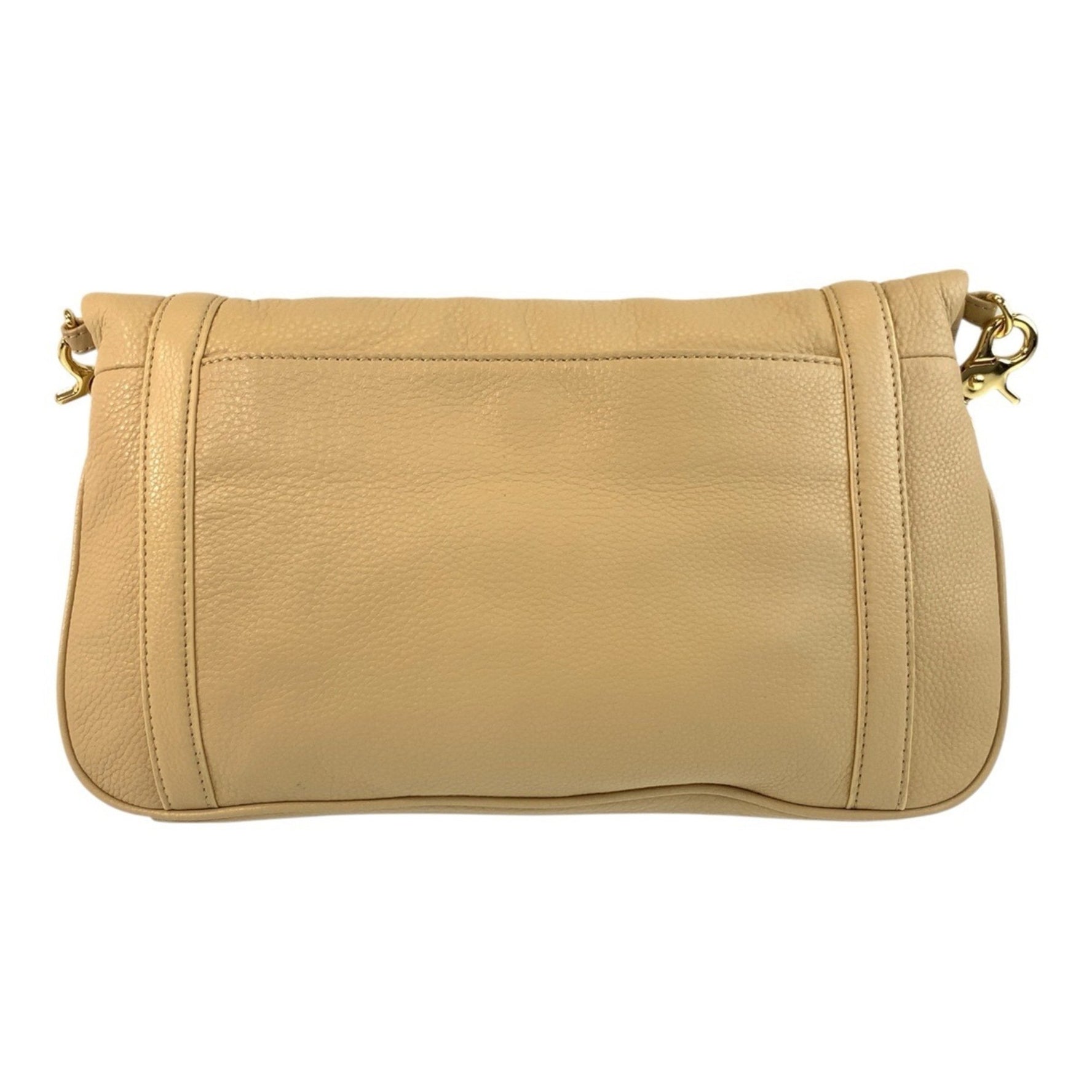 Tory Burch logo beige leather shoulder bag with gold hardware.