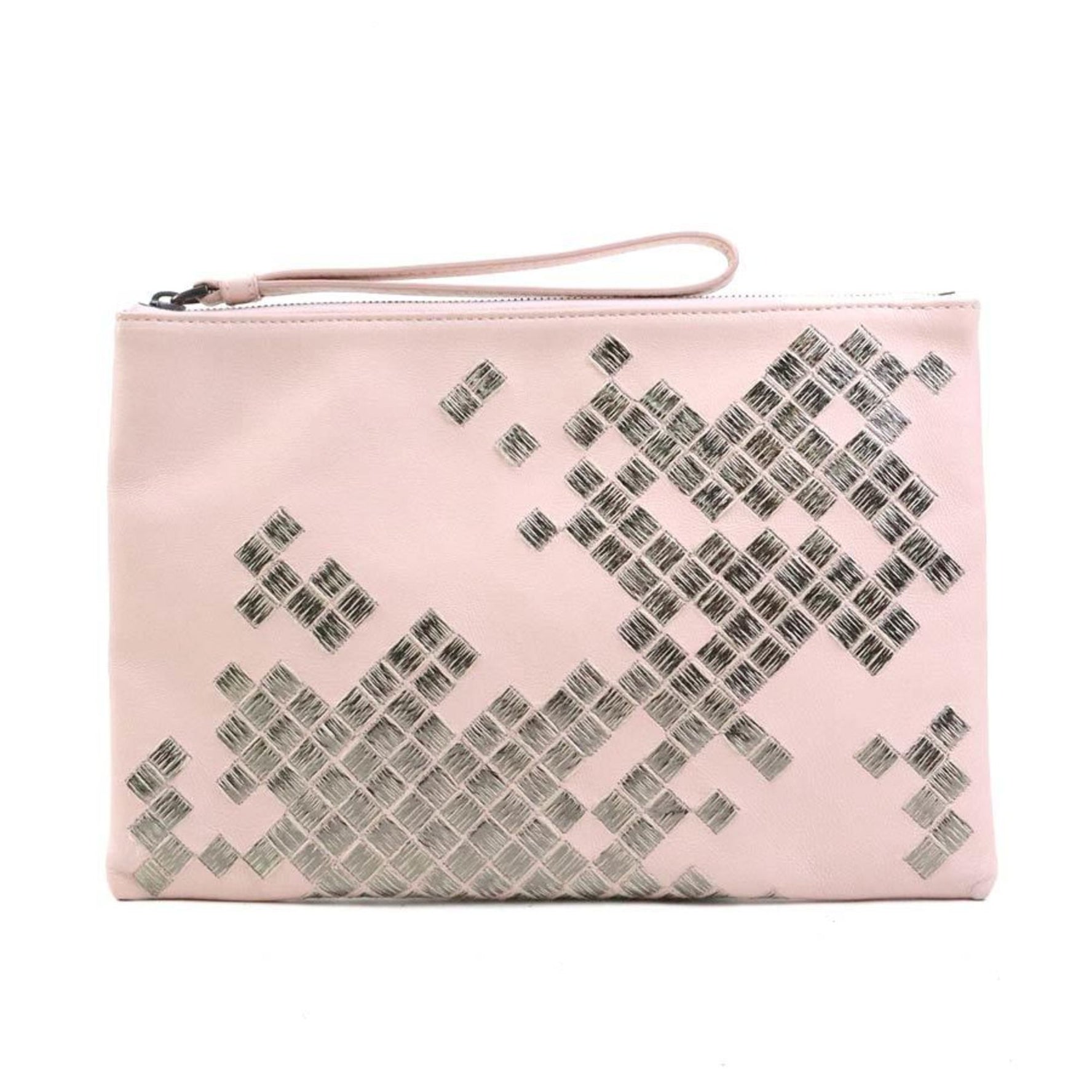 BOTTEGA VENETA Clutch bag Leather Pink x Silver Men's