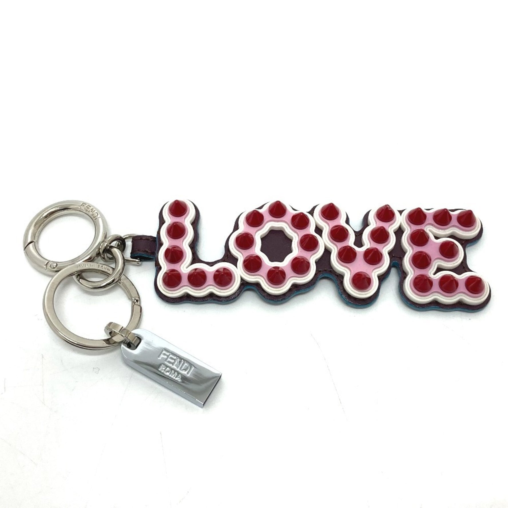 FENDI Logo Stud Key Ring Charm with USB, Rubber/Leather, Multicolor