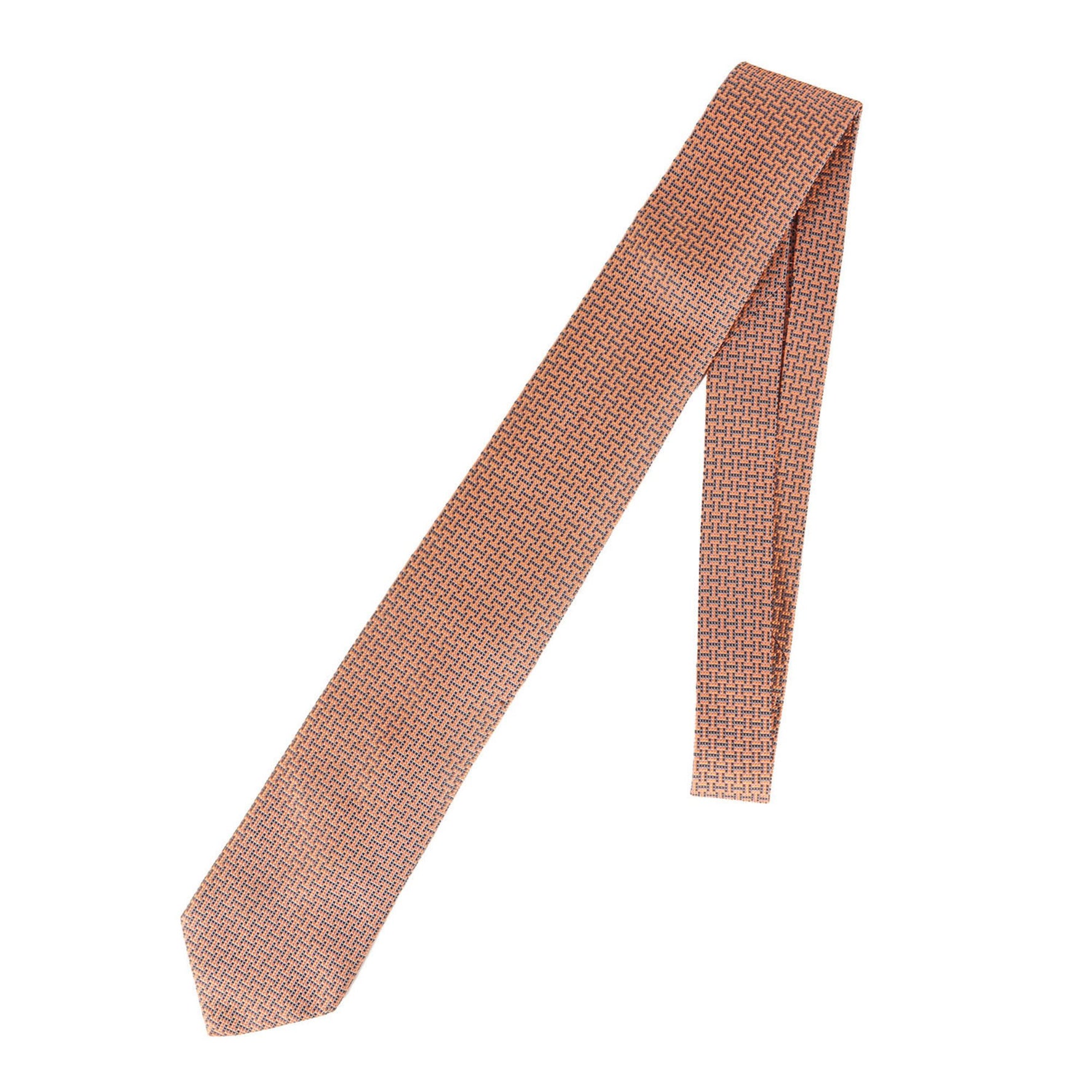 HERMES Digital H Pattern Silk Tie in Orange and Navy