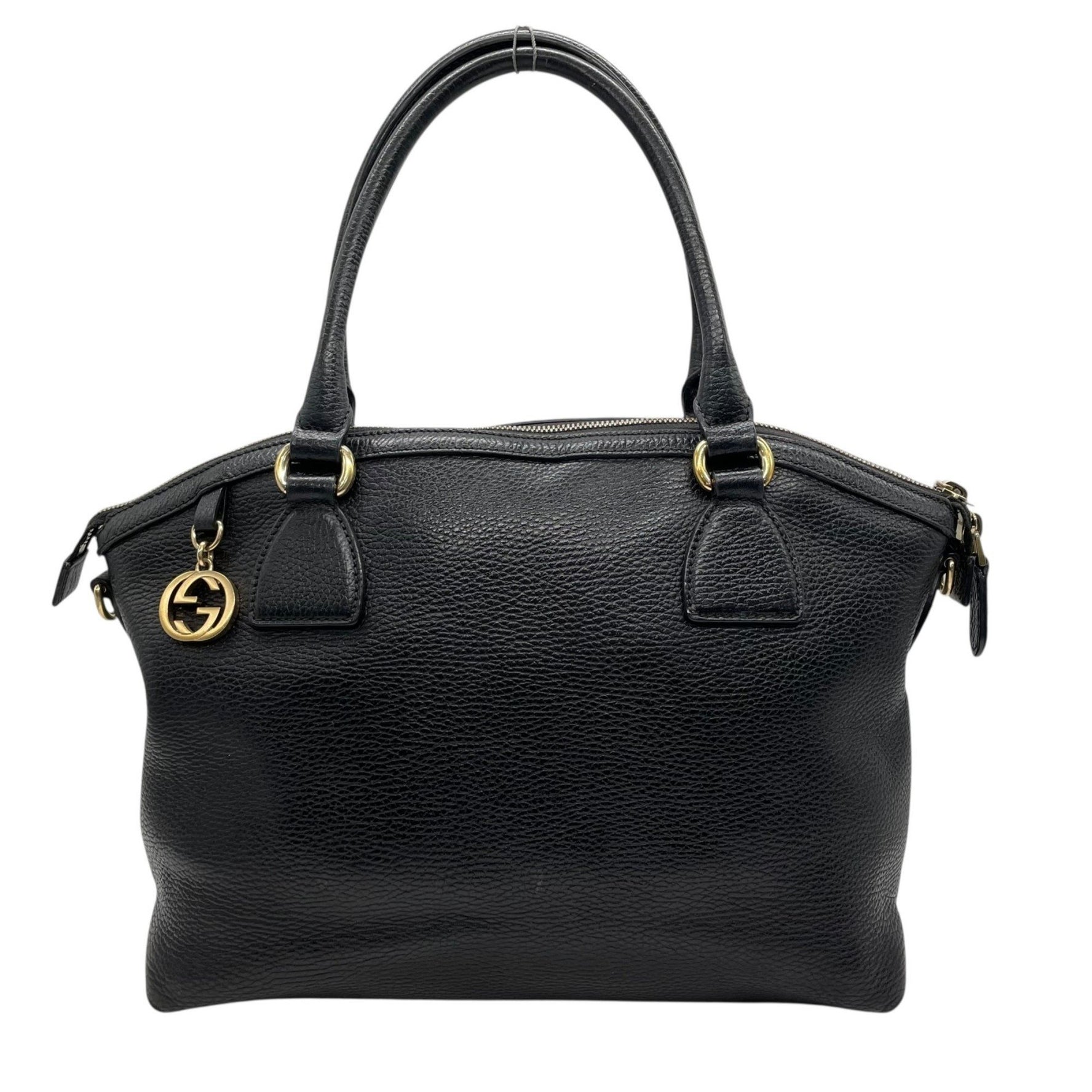 GUCCI 2-Way Handbag/Shoulder Bag Interlocking G Black Leather with Gold Hardware, Crossbody Bag, Women's D