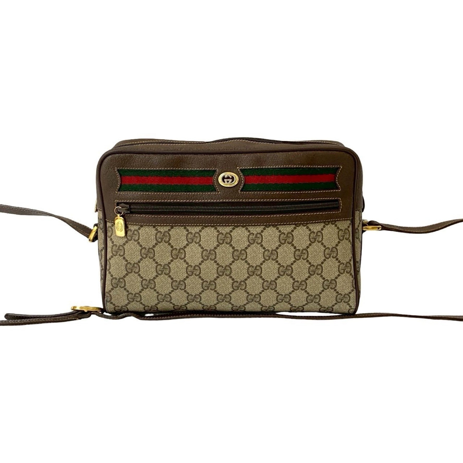 GUCCI Old Gucci Sherry Line GG Logo Hardware Leather Shoulder Bag Pochette Brown