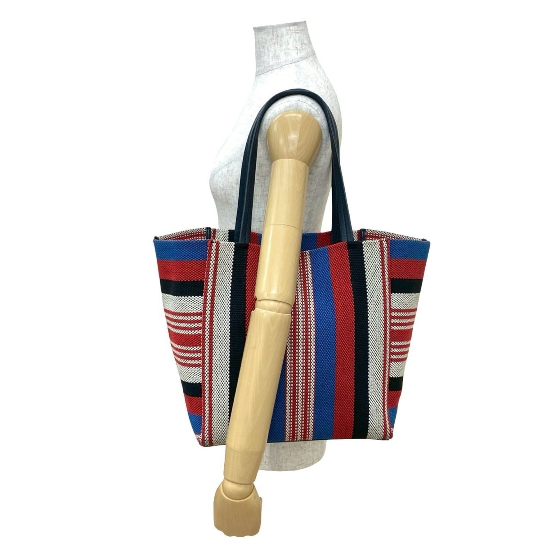 CELINE Cabas Phantom Canvas and Leather Tote Bag, Handbag, Semi-Shoulder Navy