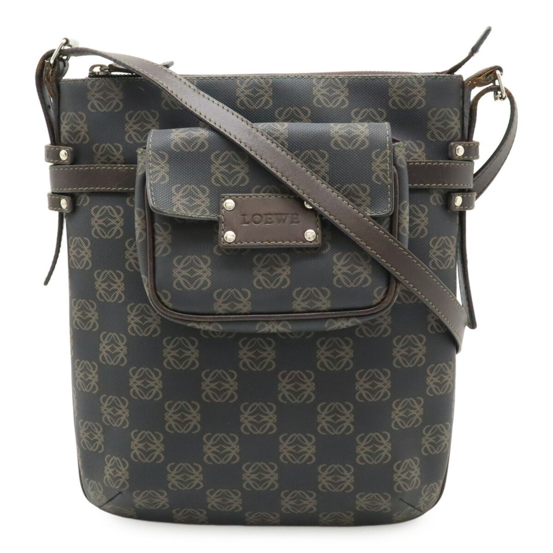 LOEWE Anagram Shoulder Bag in Dark PVC Leather