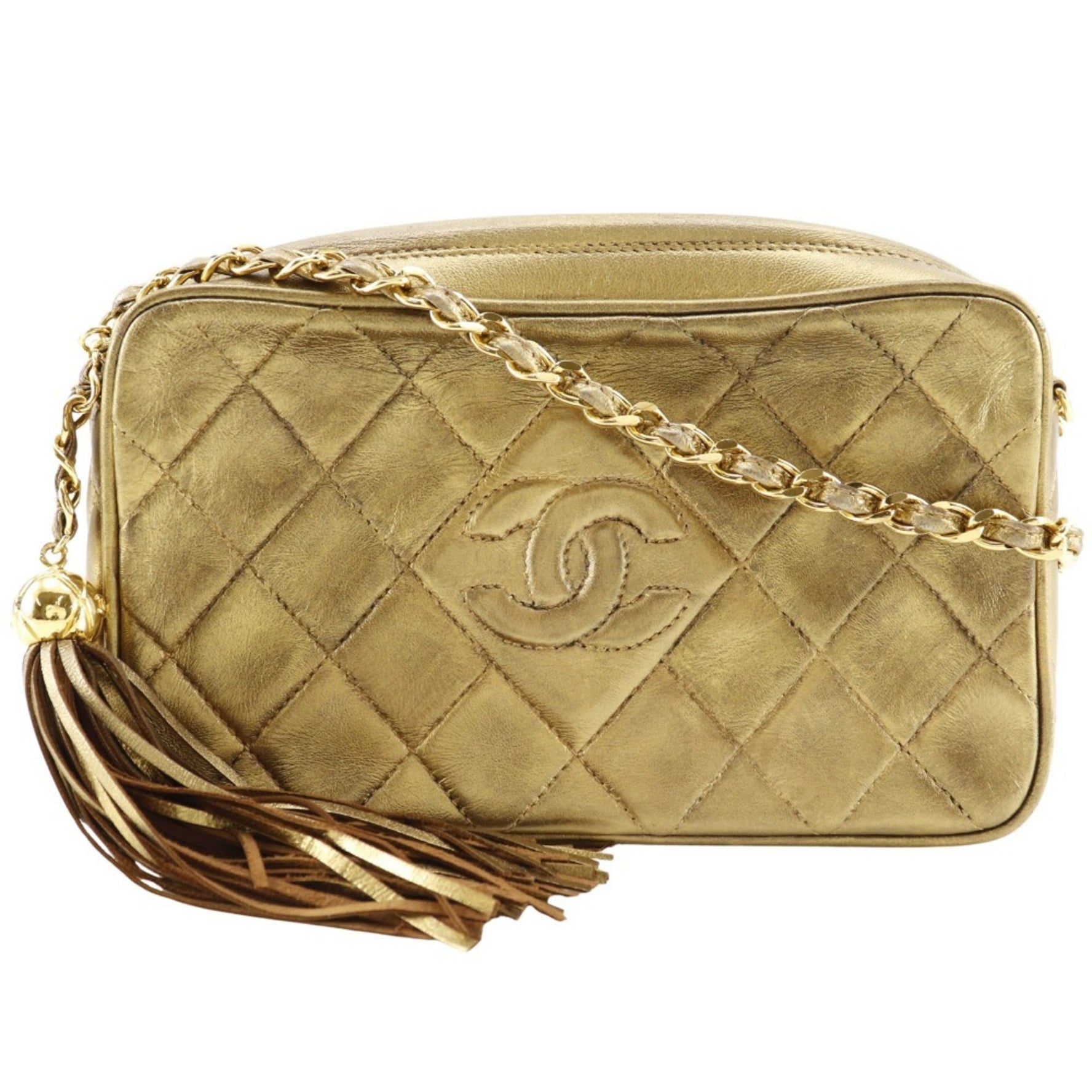 CHANEL Chain Shoulder Bag Matelasse Lambskin Fringe ChainShoulder