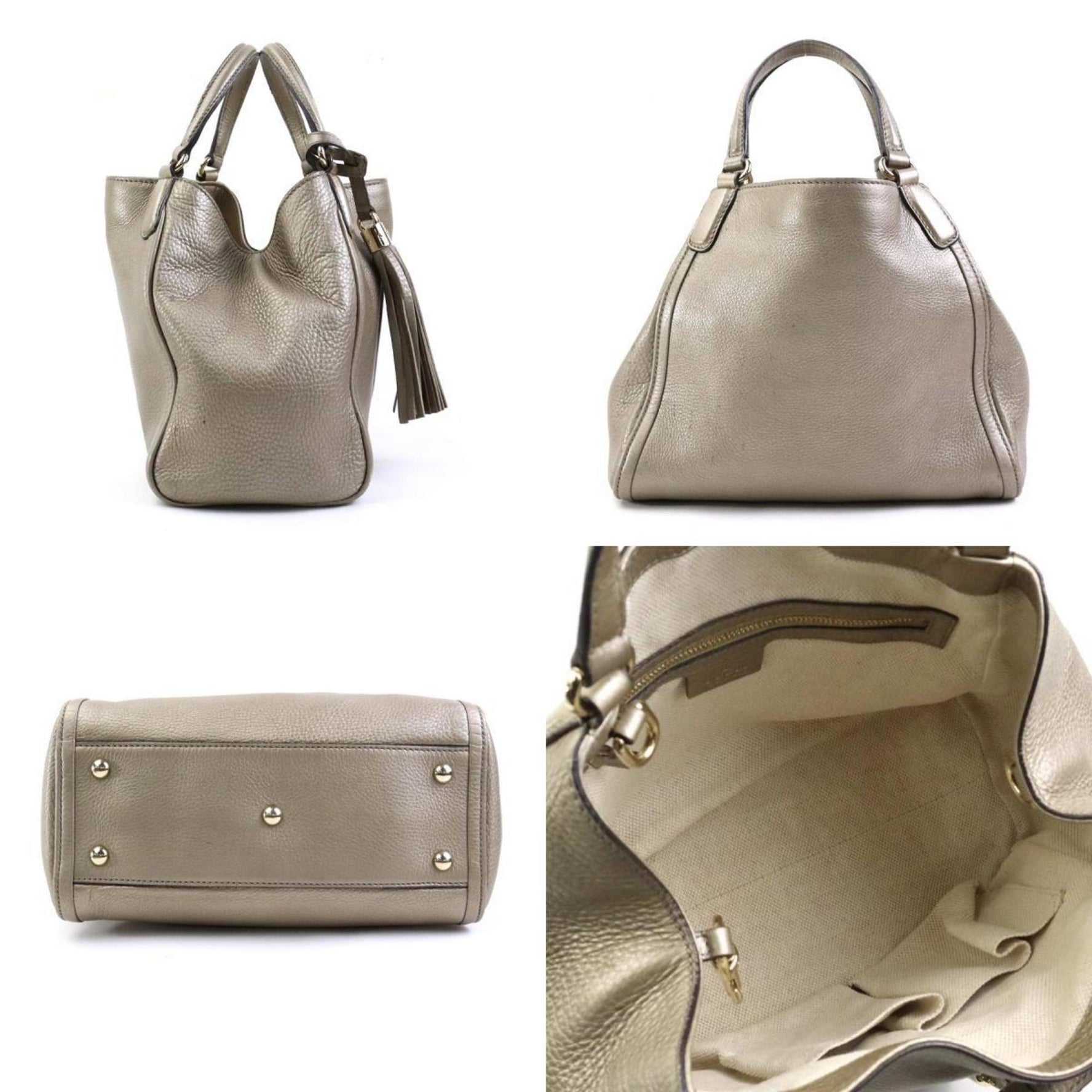 GUCCI Handbag Shoulder Bag Soho Leather Metallic Greige Gold Women's e59254a