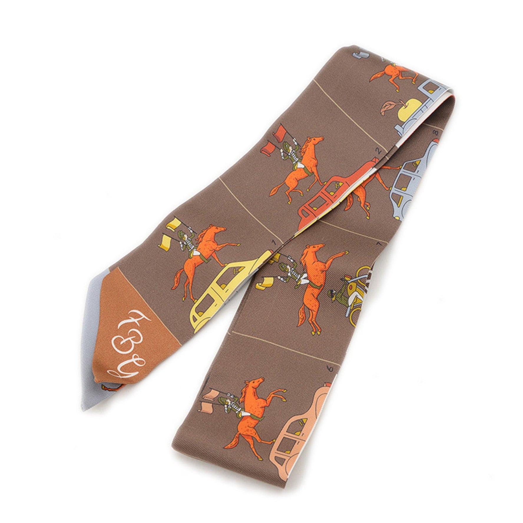Hermes Twilly Parade Maroon Gris Orange Silk Stole Scarf