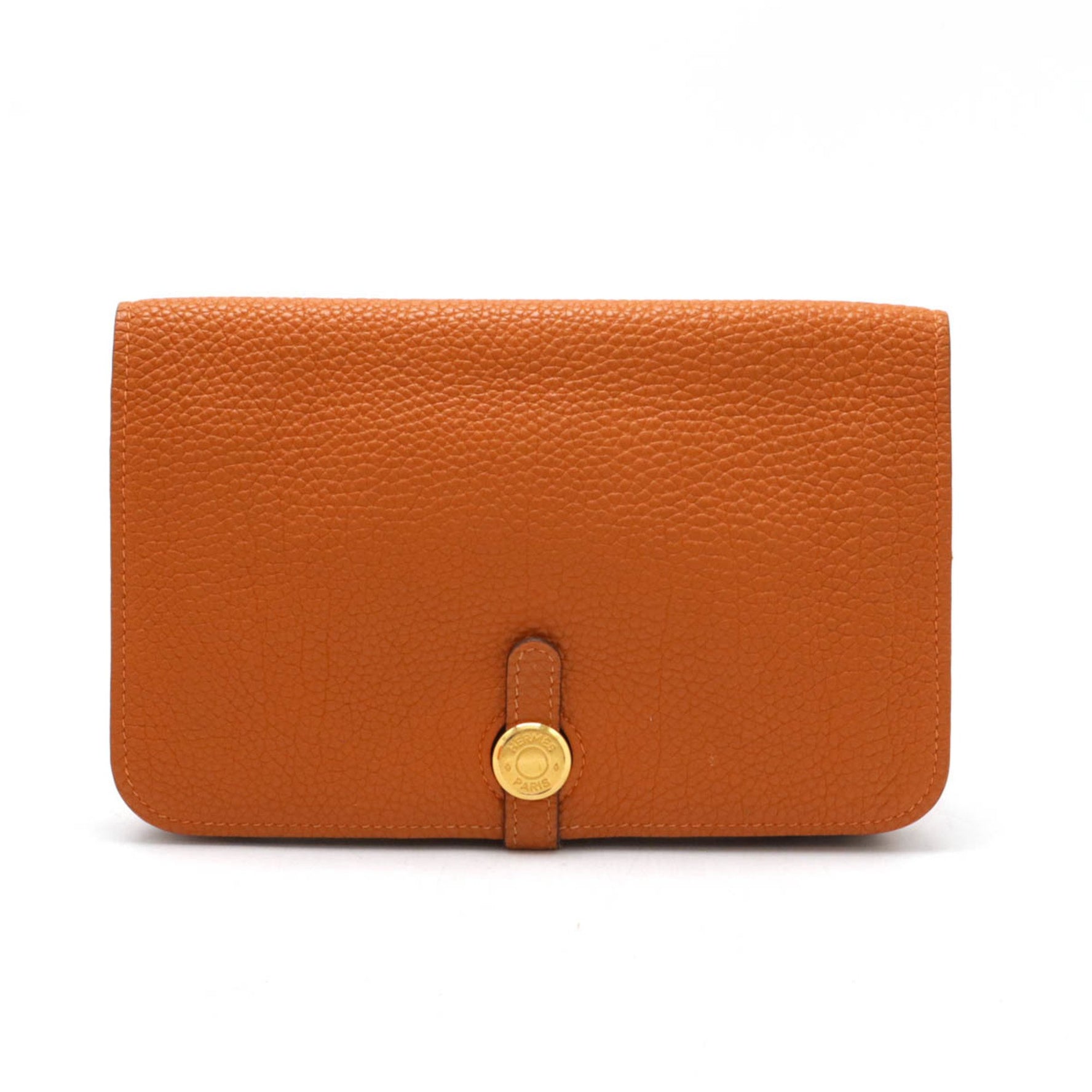 HERMES Dogon Poche Waist Pouch Body Bag Clutch Togo Leather Orange J Stamp