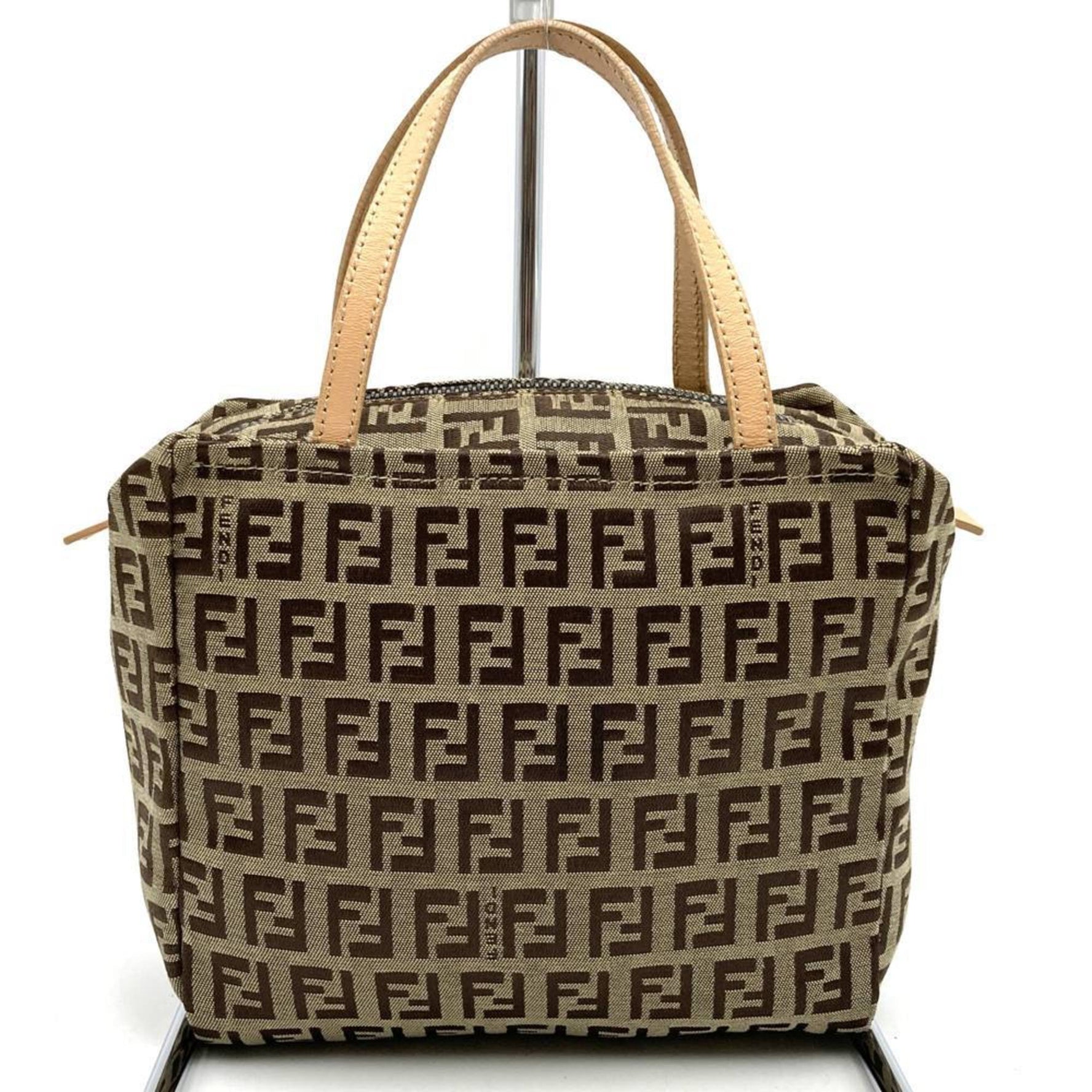 FENDI 2415 028 Handbag Pouch Zucchino Canvas Leather Men's