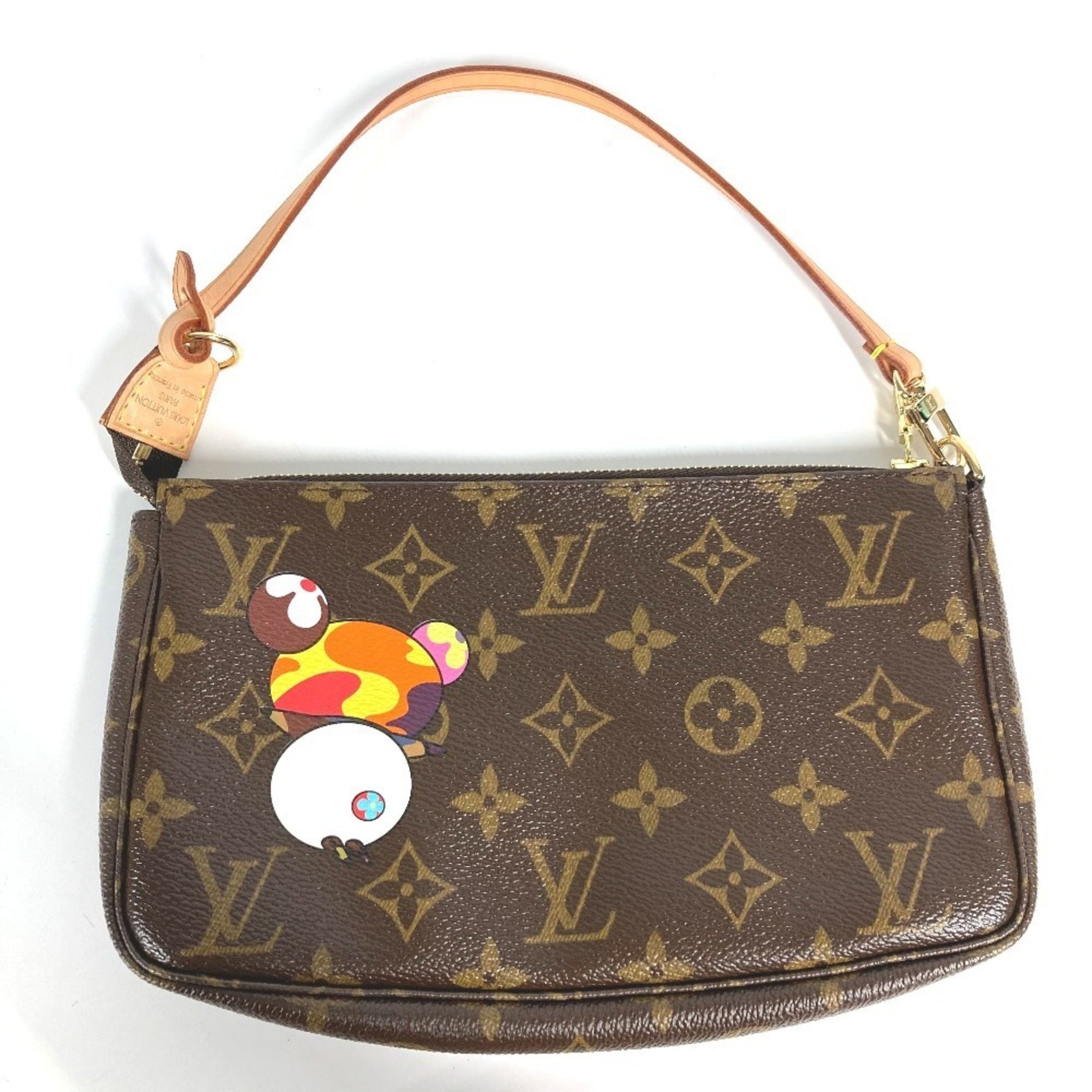 LOUIS VUITTON Monogram Panda Pochette Accessoires by Takashi Murakami. Accessory pouch, handbag, shoulder bag, canvas, brown, like new.