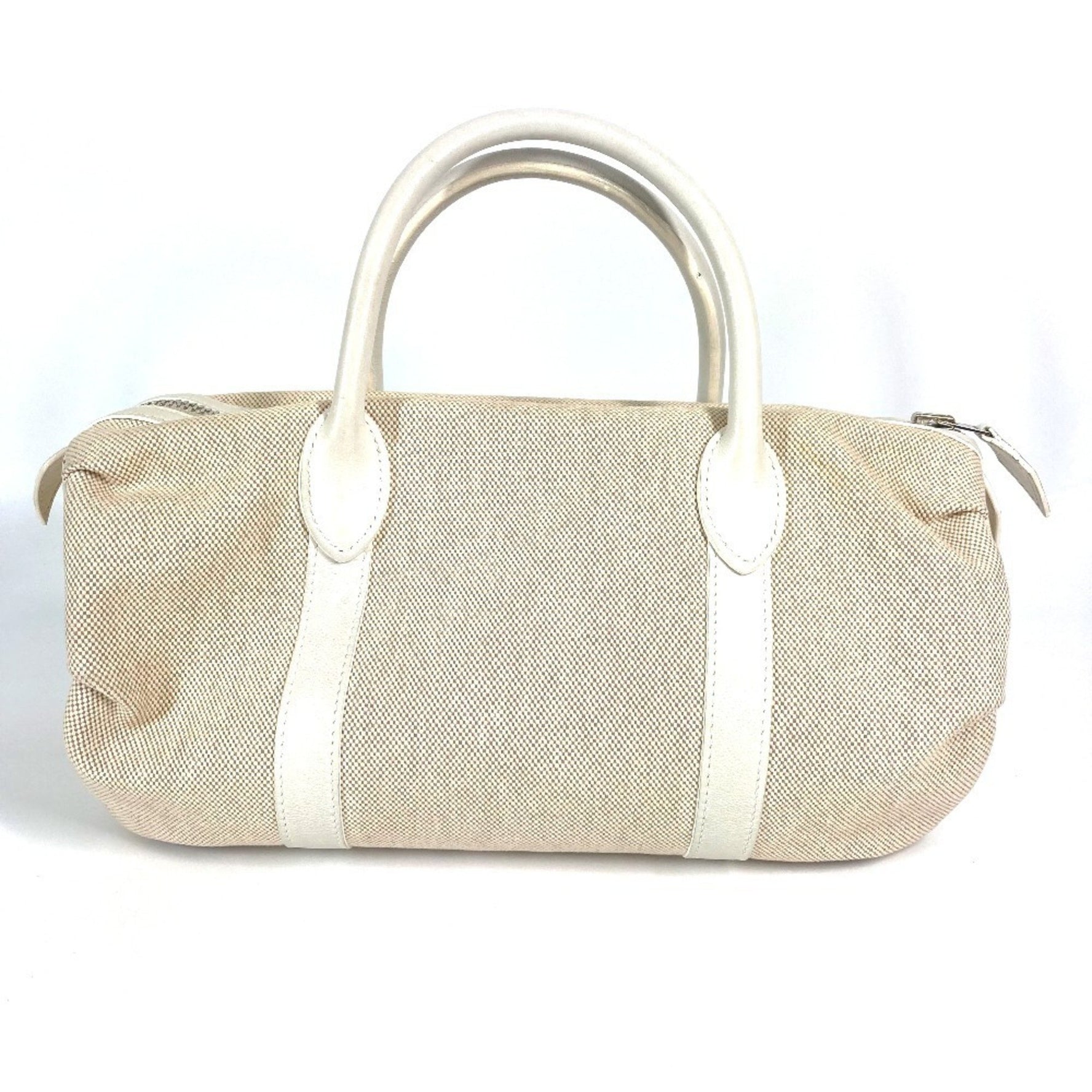 HERMES Mademoiselle Polochon Mini Boston Bag, Toile H Leather, Beige