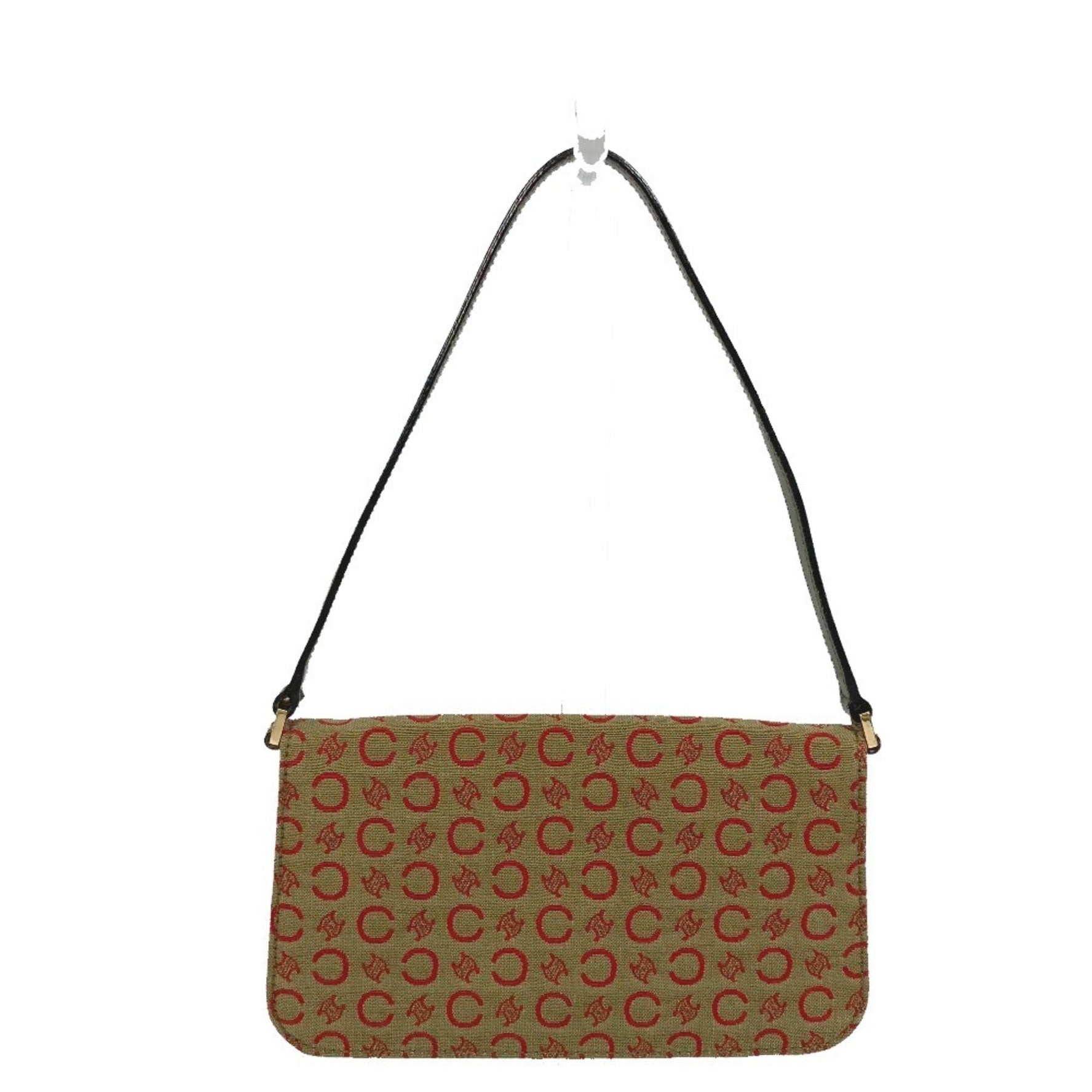 CELINE C Macadam Handbag, Mini Handbag with Accessory Pouch, Canvas/Leather, Khaki/Red