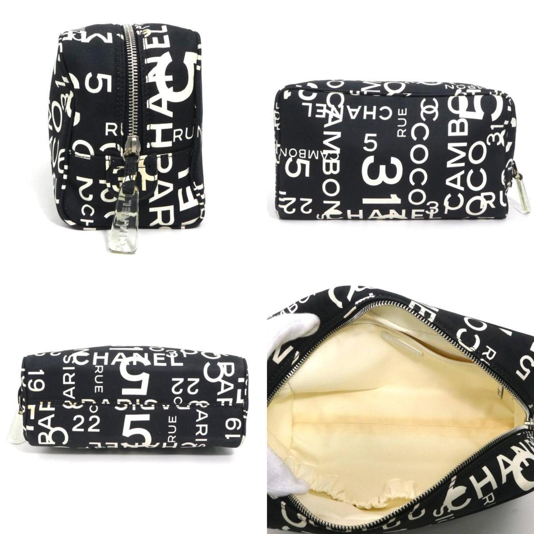 Chanel Bisea Canvas Pouch in Black and Off-White
