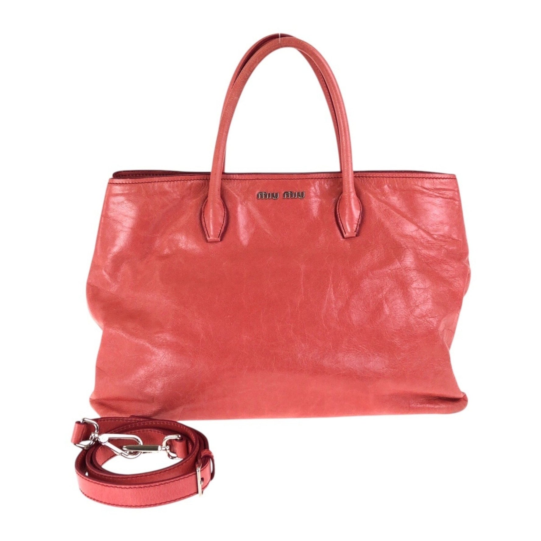 Miu Miu MIUMIU Silver Hardware Leather Tote Bag/Shoulder Bag
