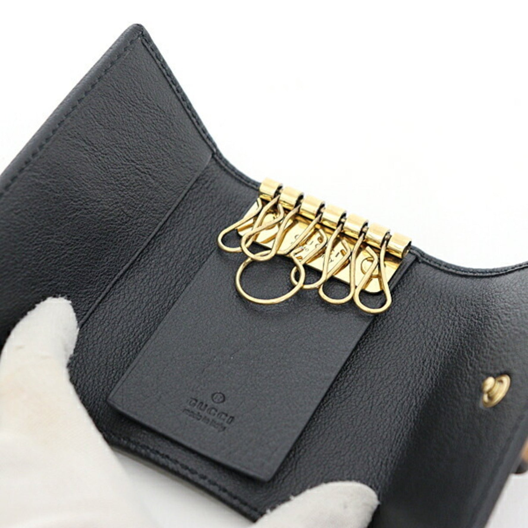 GUCCI Diana Key Case Black Bamboo Leather Double G Unused