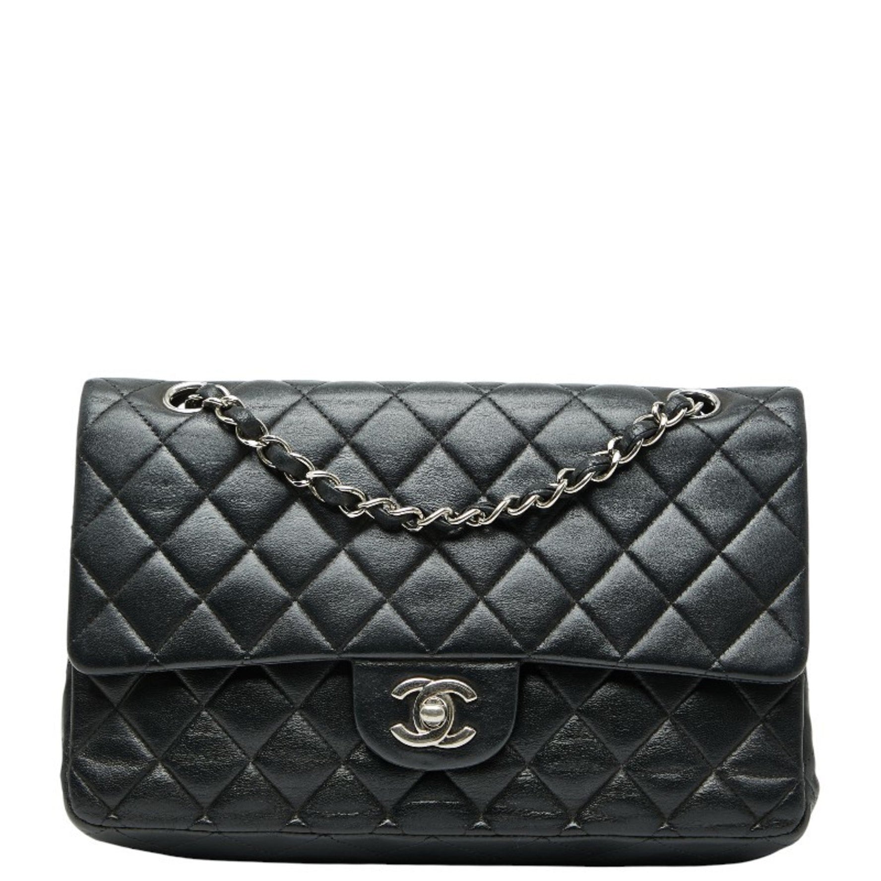 CHANEL Matelasse 25 Coco Mark Double Flap Chain Shoulder Bag in with Silver Hardware and Lambskin
