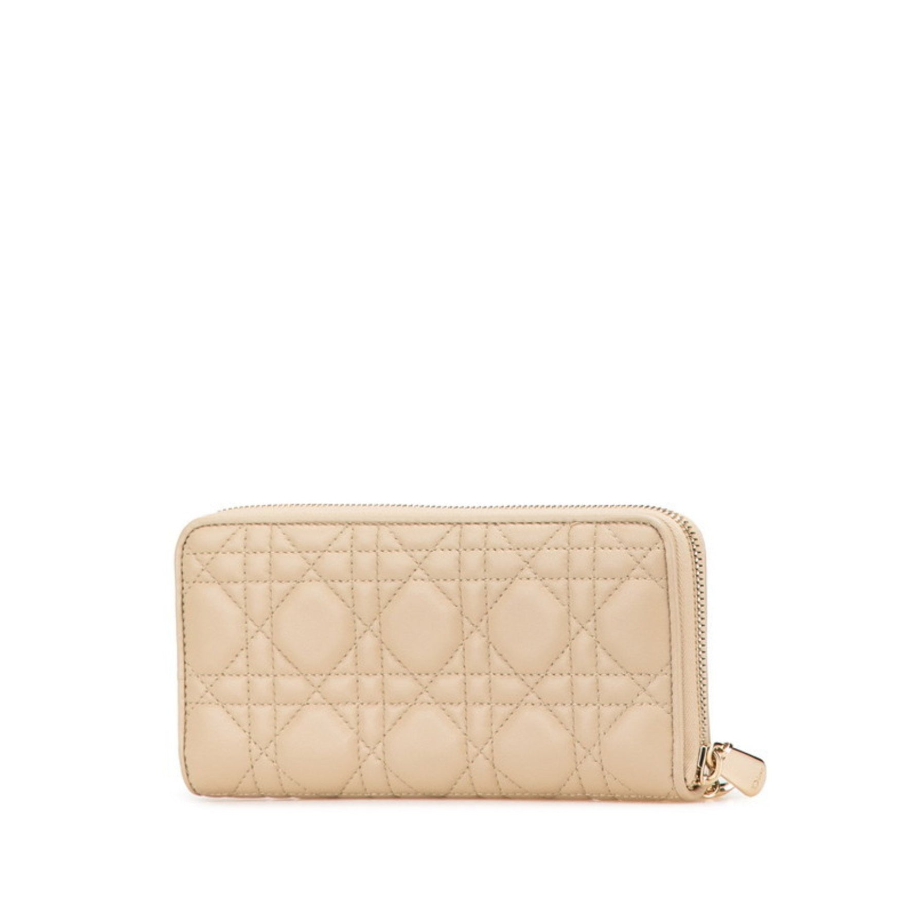 Christian Dior Dior Cannage Round Zip Long Wallet in Greige and Beige Lambskin